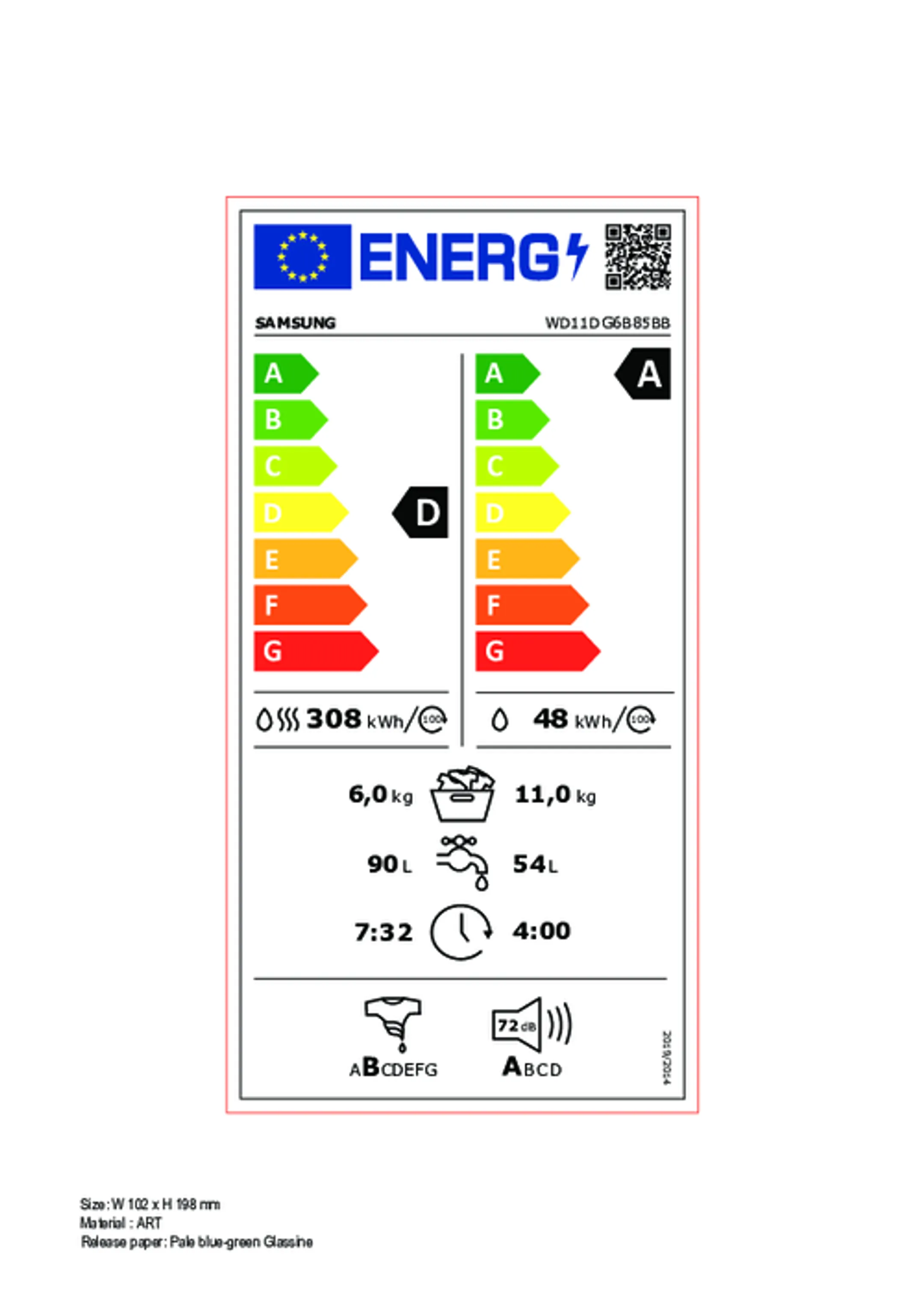 Samsung Washing machine dryer AI Wash Serie 6000 WD11DG6B85BB image