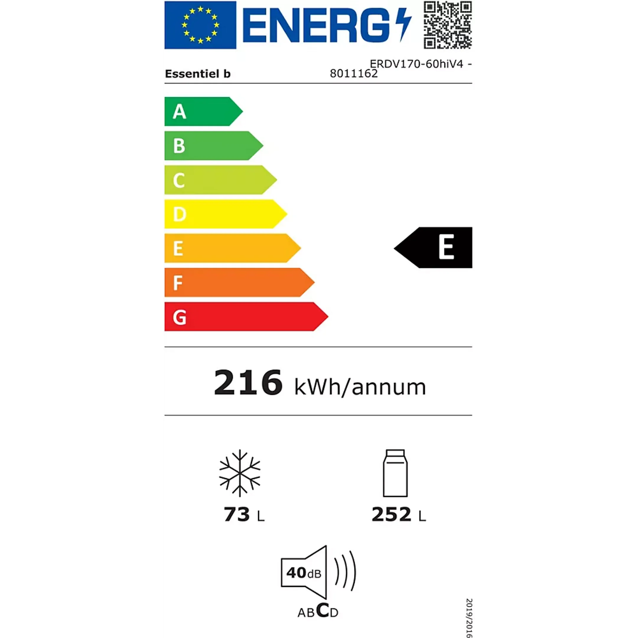 ESSENTIEL-B Combi frigo congélateur ERDV170-60HIV4 image