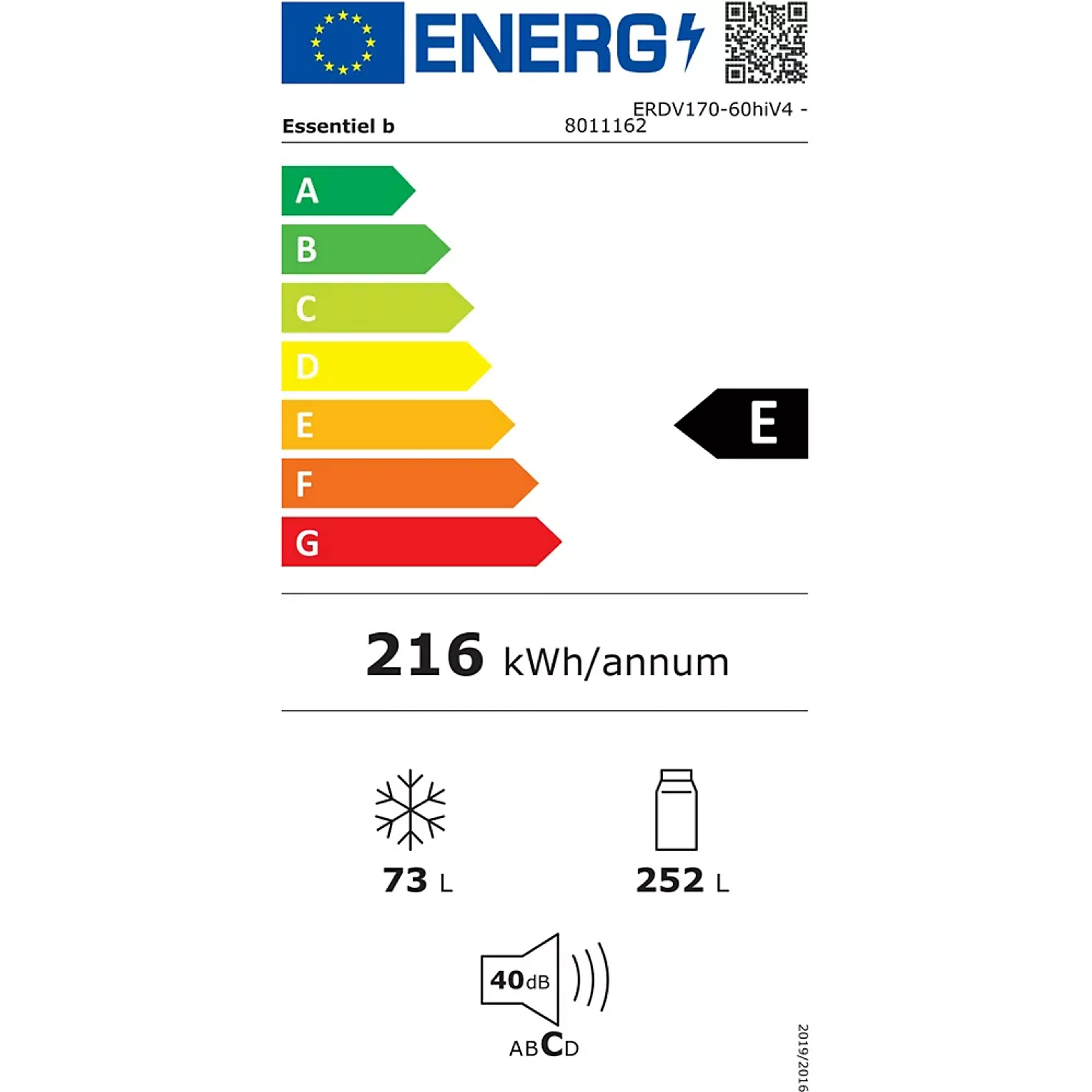 ESSENTIEL-B Combi frigo congélateur ERDV170-60HIV4 image