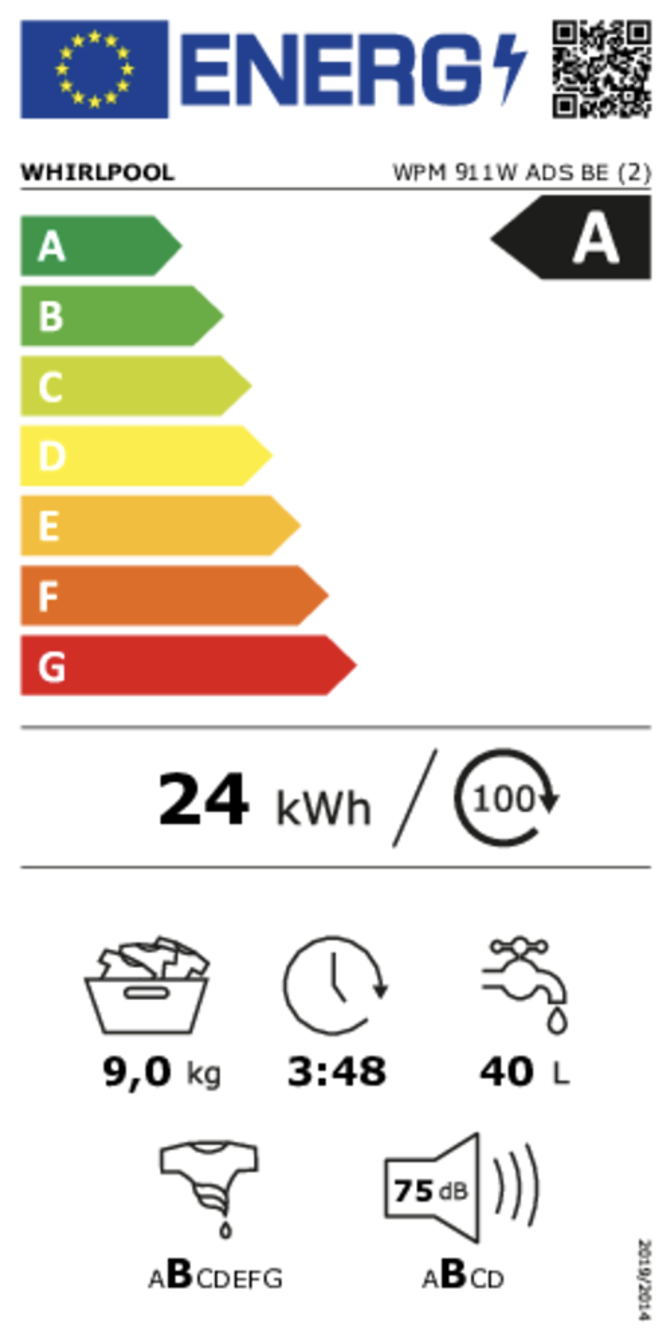 Whirlpool Lave-linge 6Th Sense WPM 911W ADS BE image