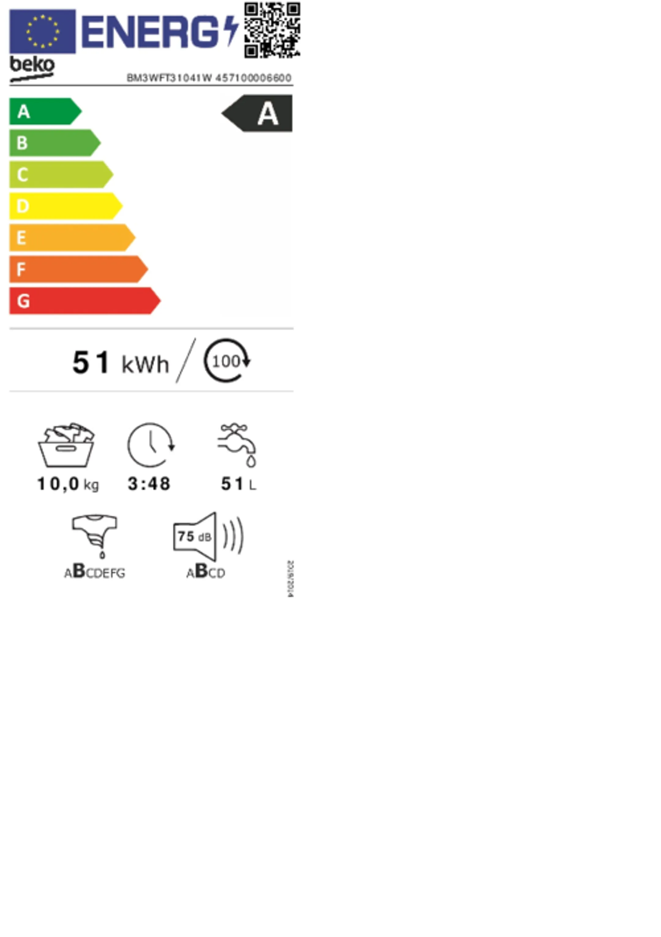 Lave-linge 10Kg EnergySpin b300 BM3WFT31041W 