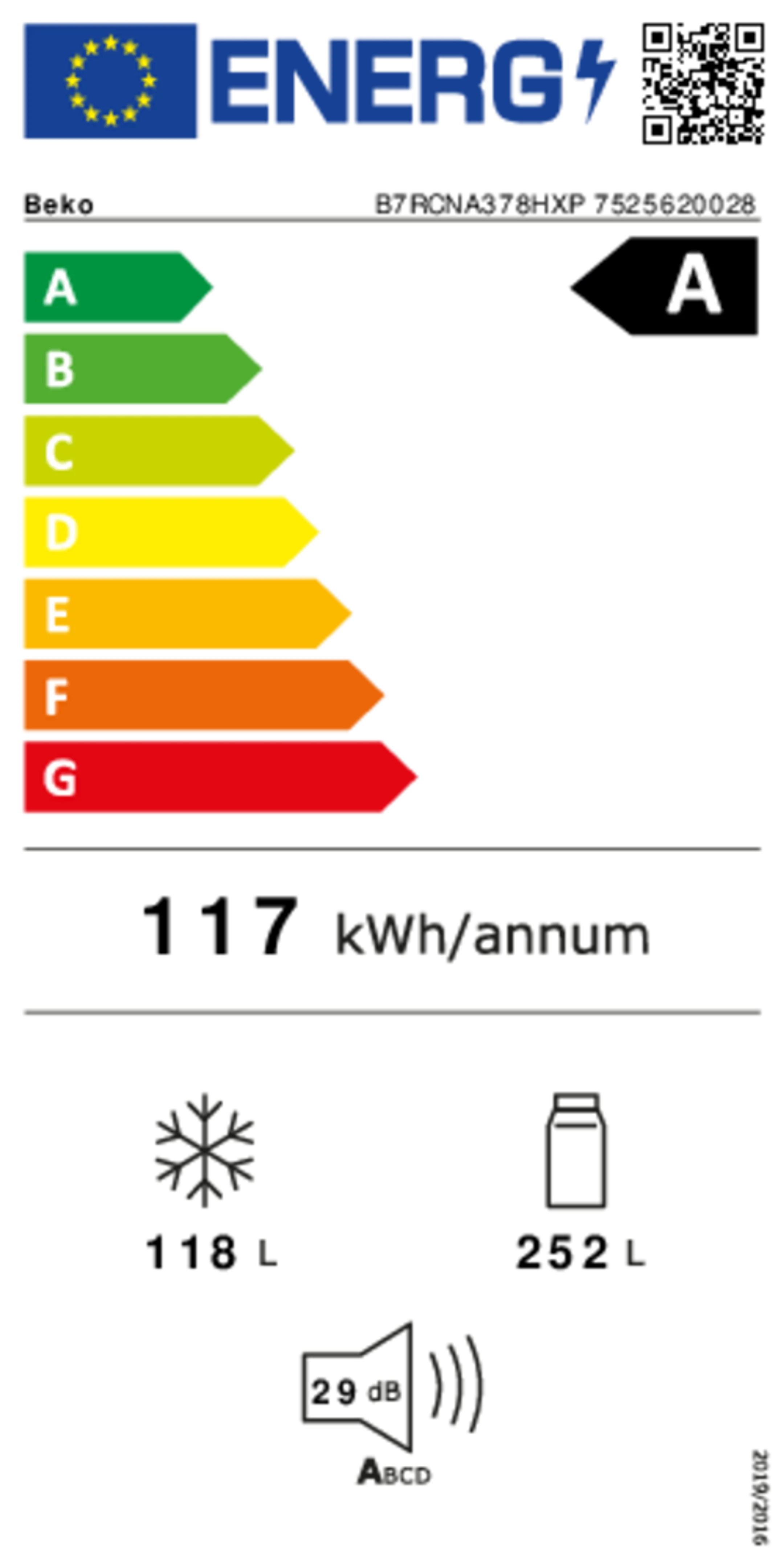 Combi frigo congélateur No-Frost B7RCNA378HXP