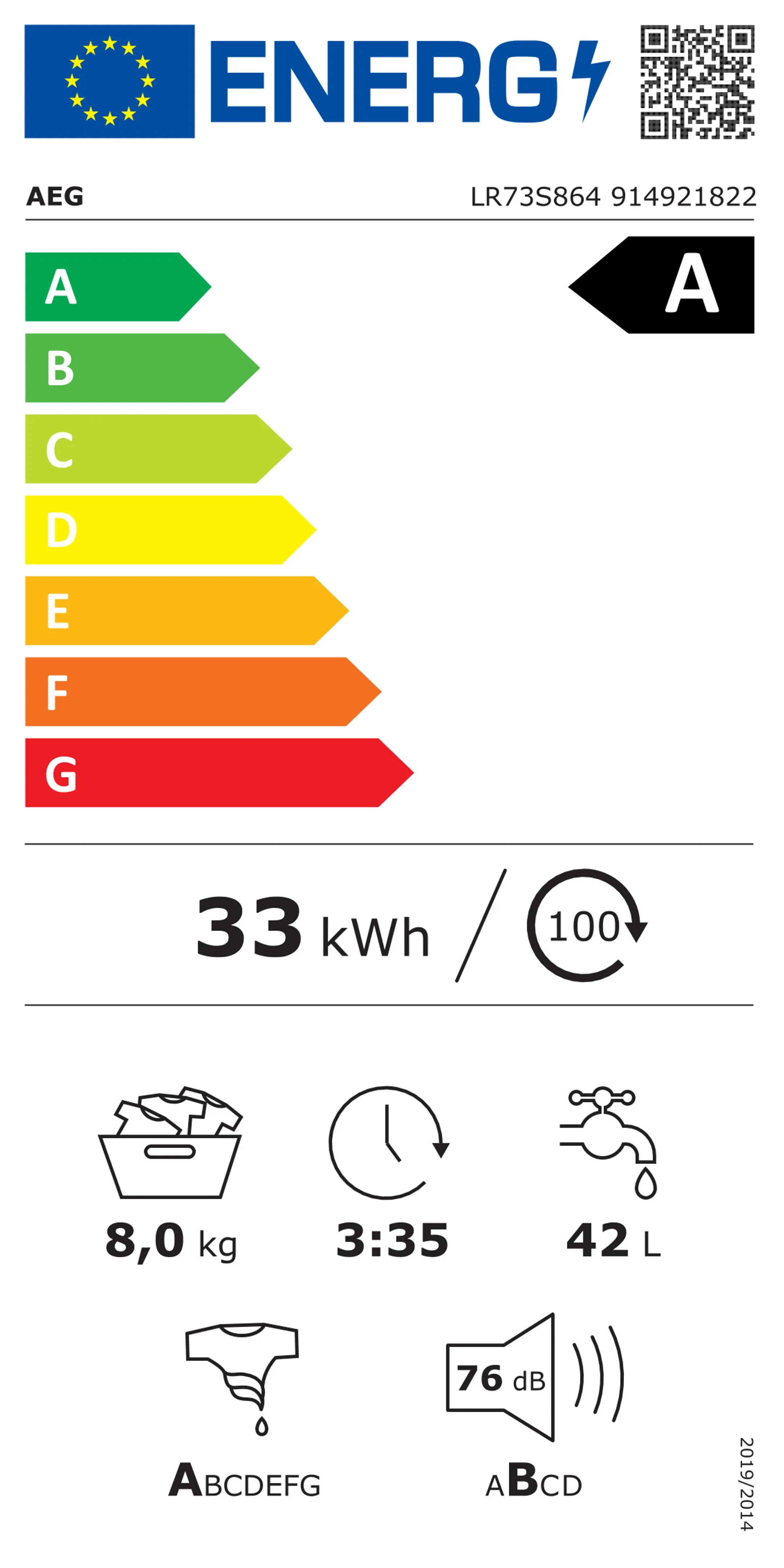 Lave-linge 8kg 7000 ProSteam LR73S864 