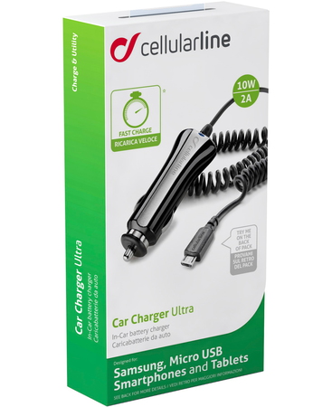 Cellular Line Adaptateur microUSB allume-cigares - Noir