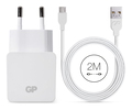 GP Chargeur secteur avec câble de chargement micro USB vers USB - Blanc - 2 mètres