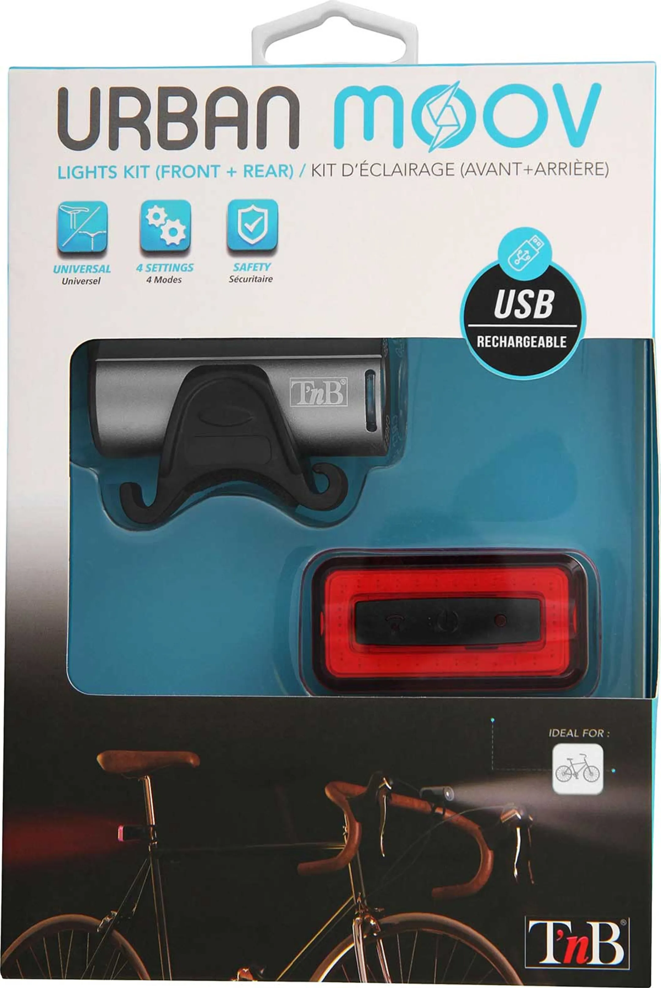 Urban Moov Pack 2 lumières vélo LED rechargeable - Blanc et rouge image