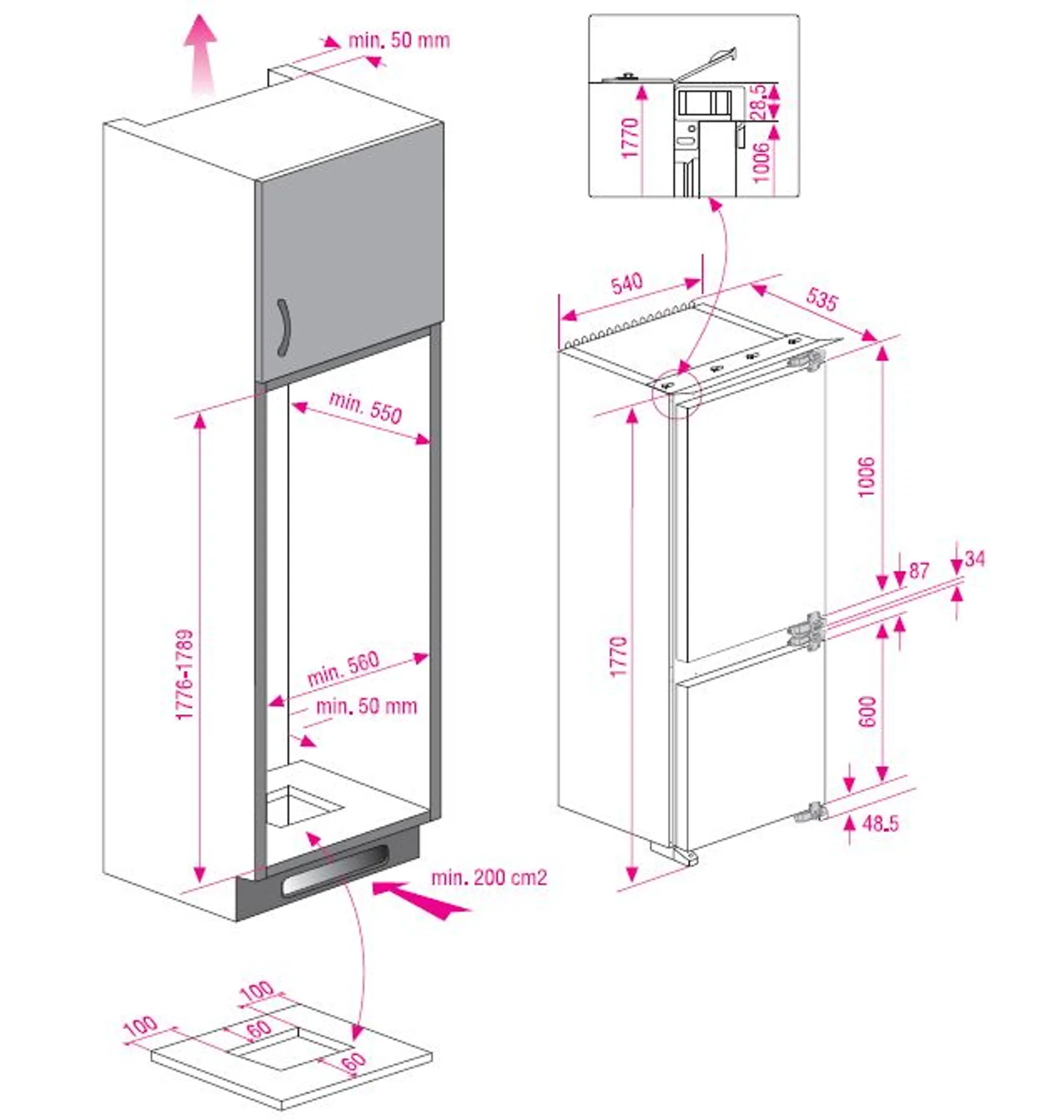 Beko Combi frigo congélateur encastrable BSCA283E4SN image