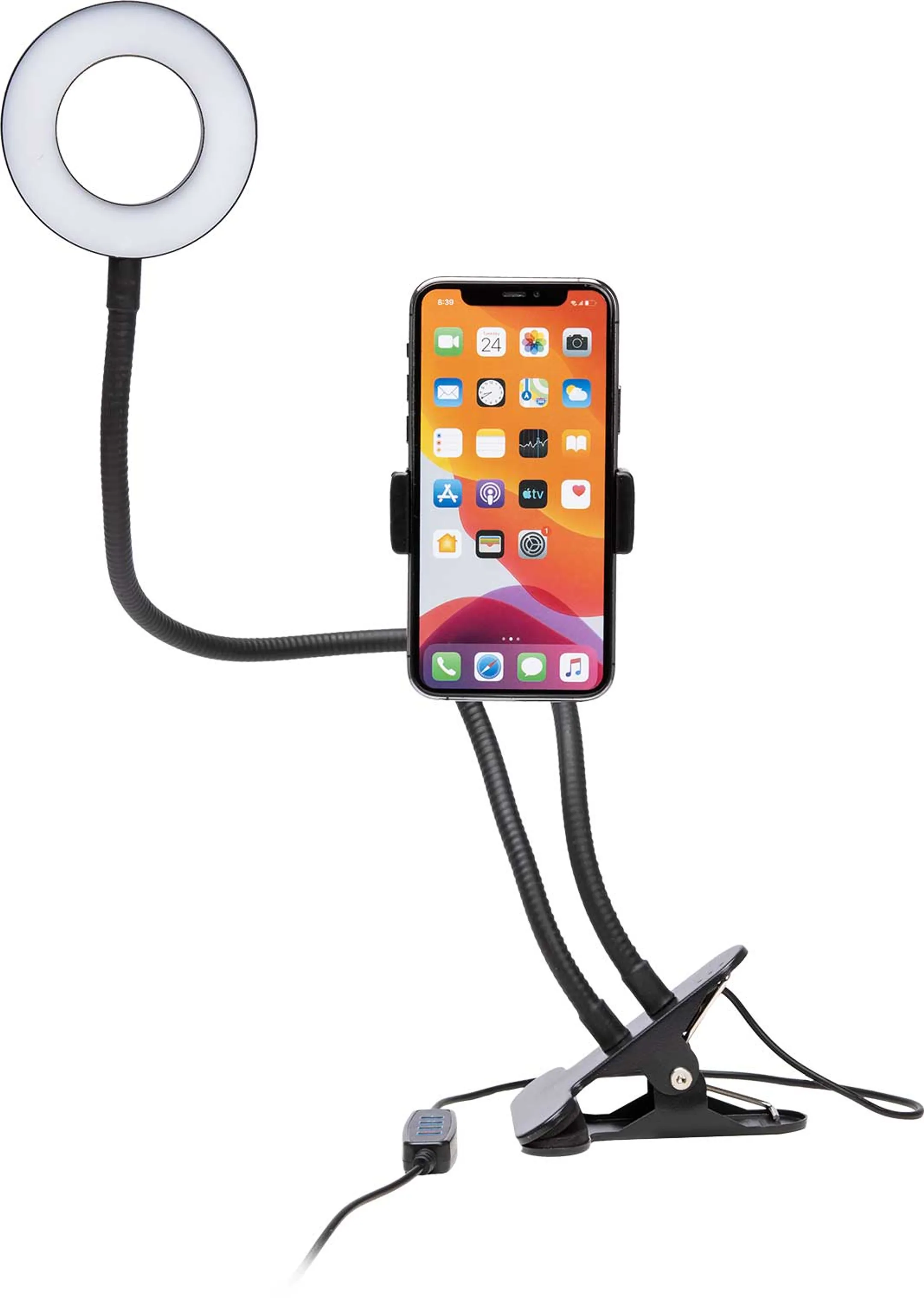 Kit pour vloggers avec fixation pince et lumière LED