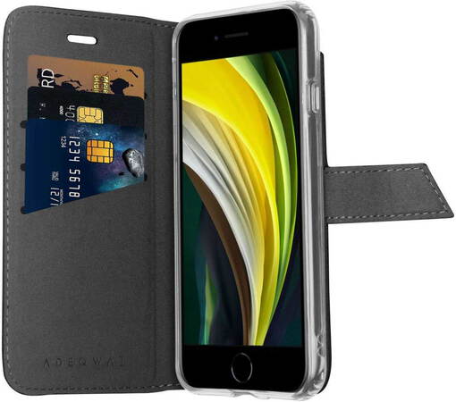 Adeqwat Étui portefeuille en cuir pour iPhone SE (2020) - Noir