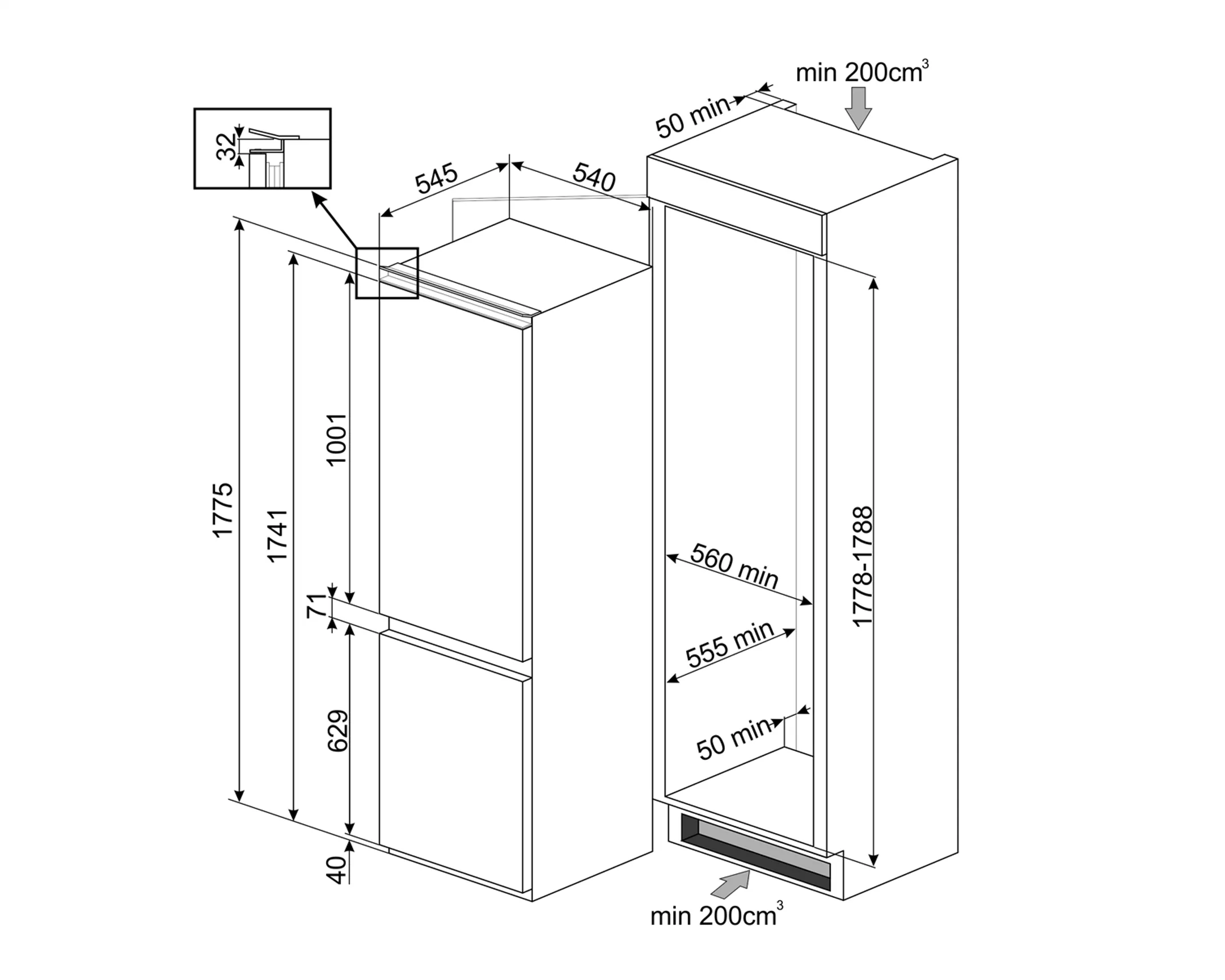 Smeg Einbau-Kombi Kühl-/Gefrierschrank C3170NE image