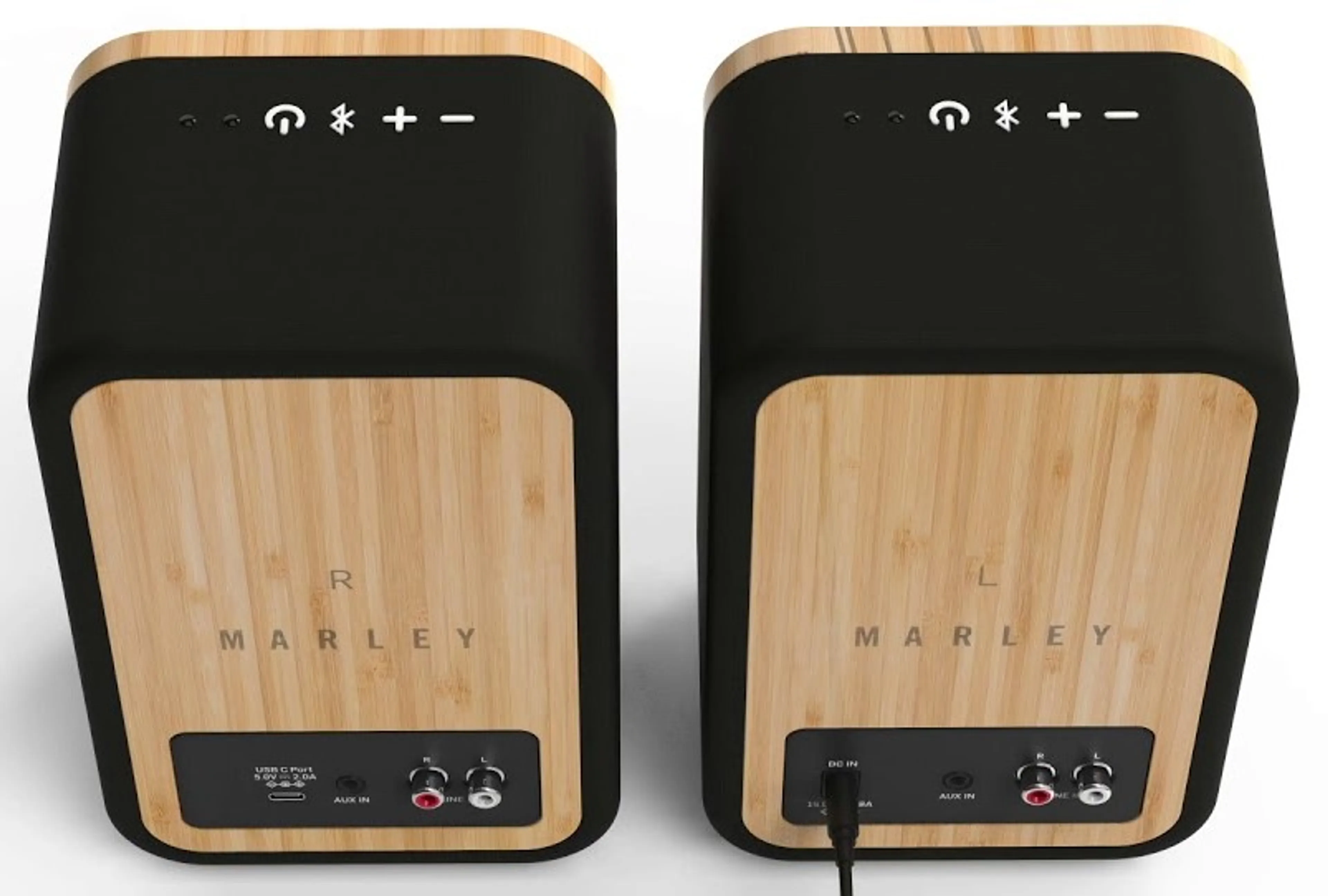 Enceintes Bibliothèque Bluetooth Marley – Son Haute Définition 2x15W, Autonomie 25h, Entrées AUX/RCA, Design Bambou écoresponsable