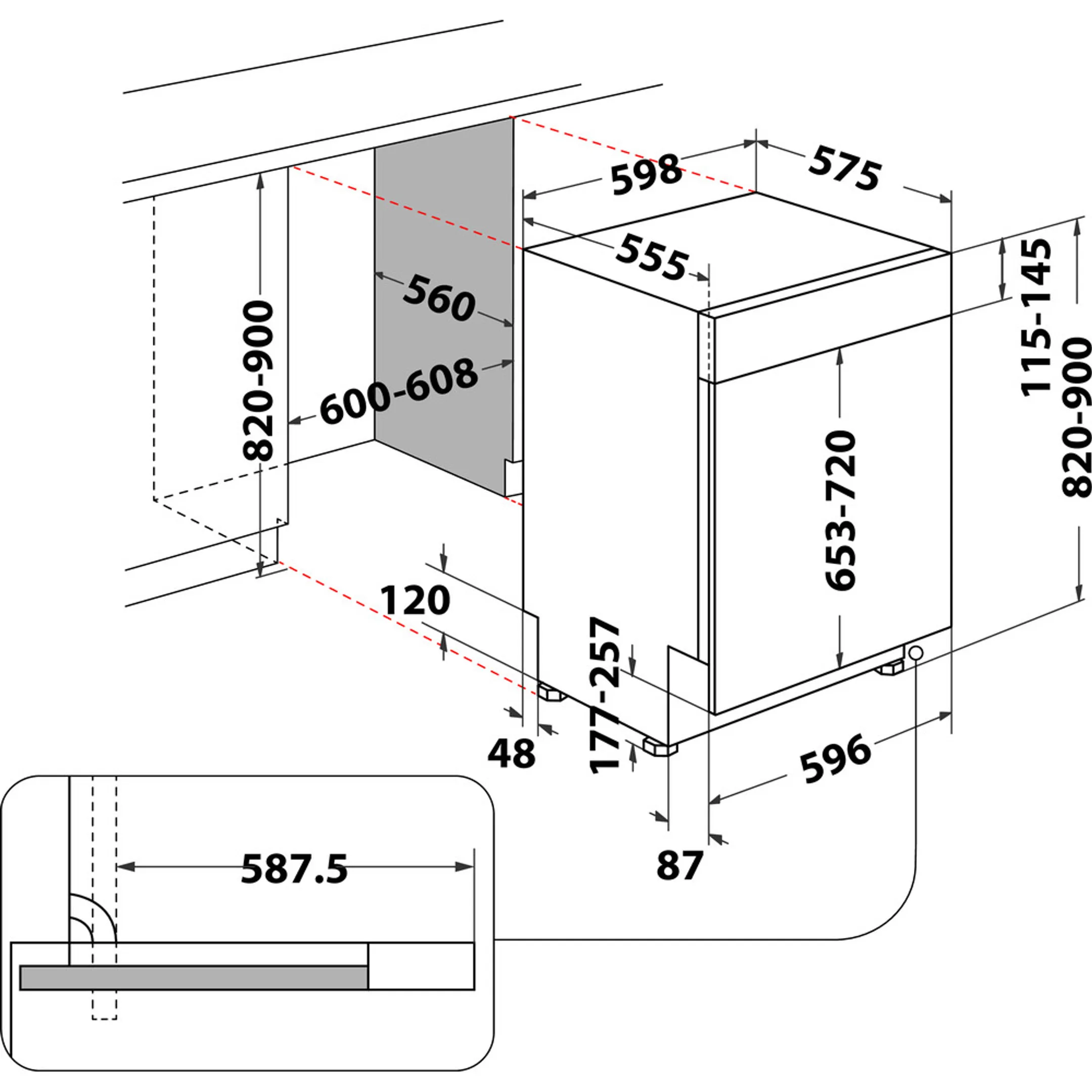 Whirlpool WBO 3T133 PF X Semi-integrated Dishwasher image