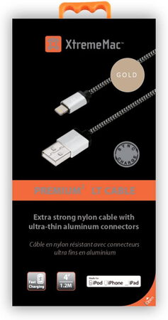 Extrememac Câble Premium Lightning 12 m Or gold