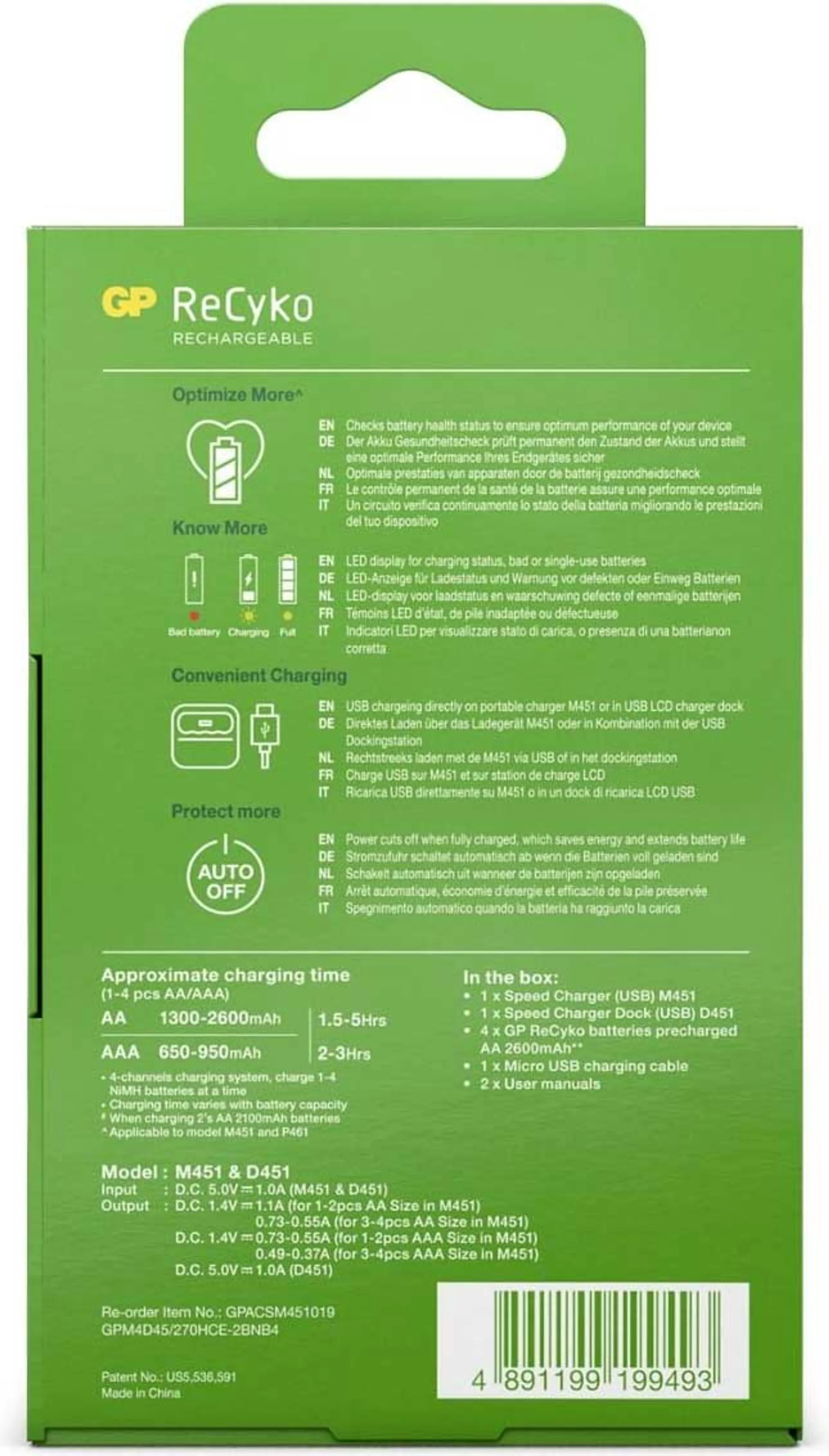 GP USB charger M451 avec Charging station + 4x AA - 2.600 mAh image