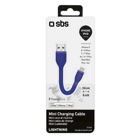 SBS Mini-câble Lightning de chargement - Bleu