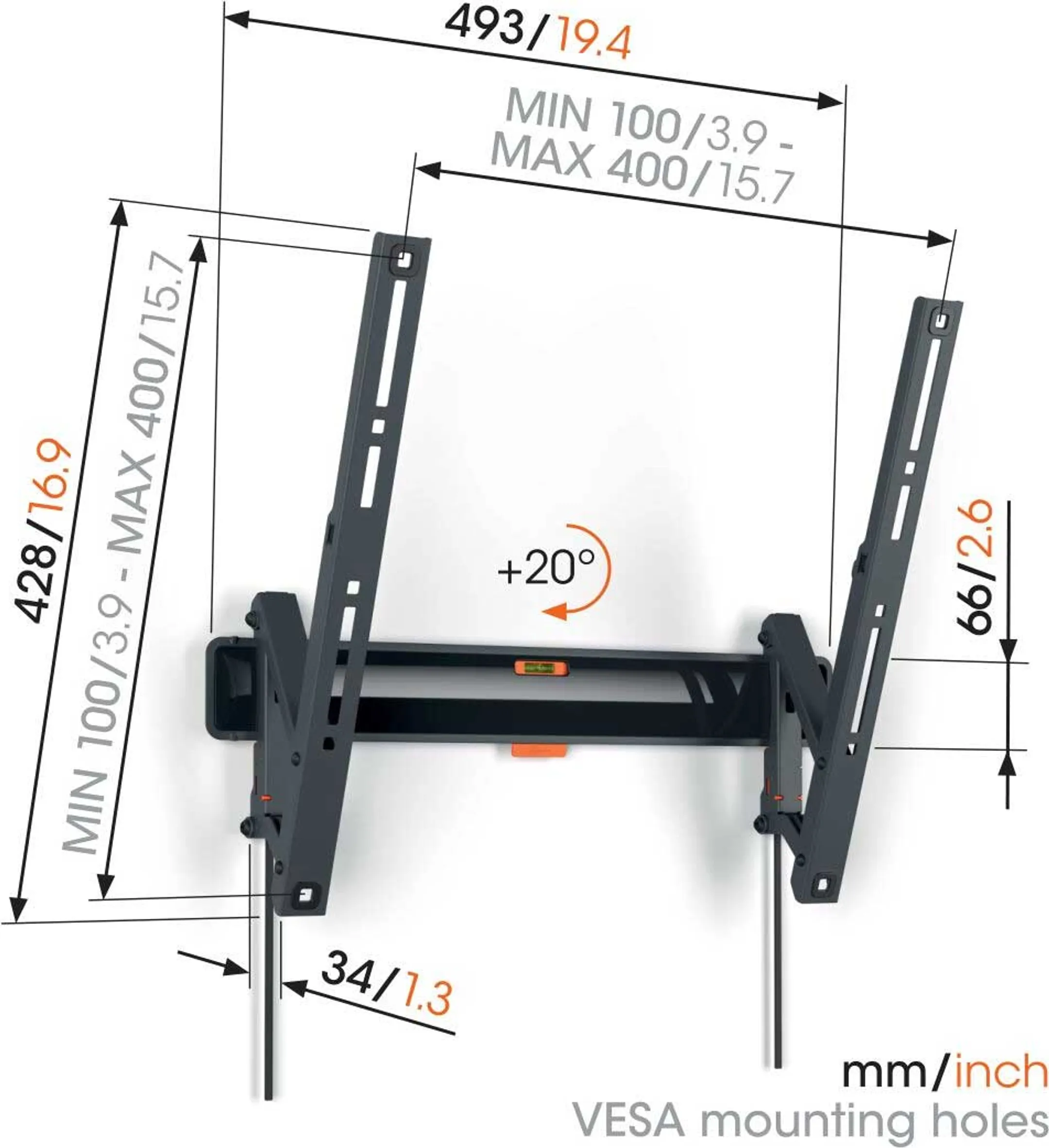 Vogels Neigbare TV-Wandhalterung TVM 3415 - 32" bis 65" - Schwarz image
