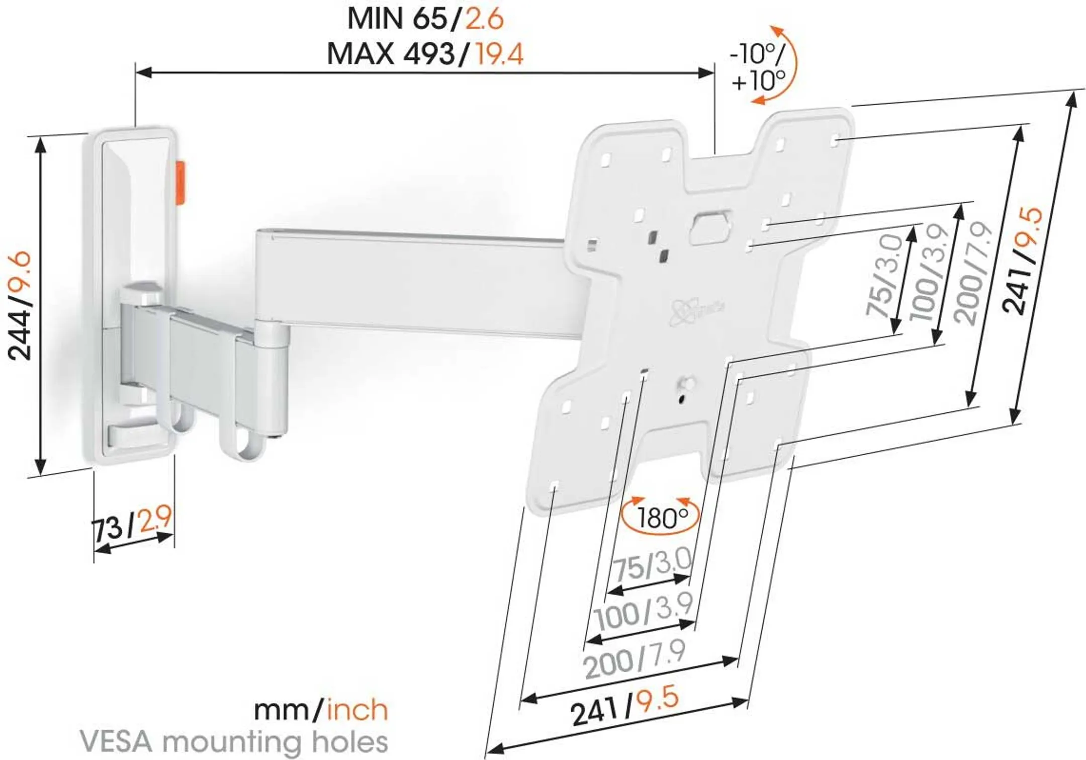 Vogels Support TV orientable TVM 3245 - 19" à 43" - Blanc image