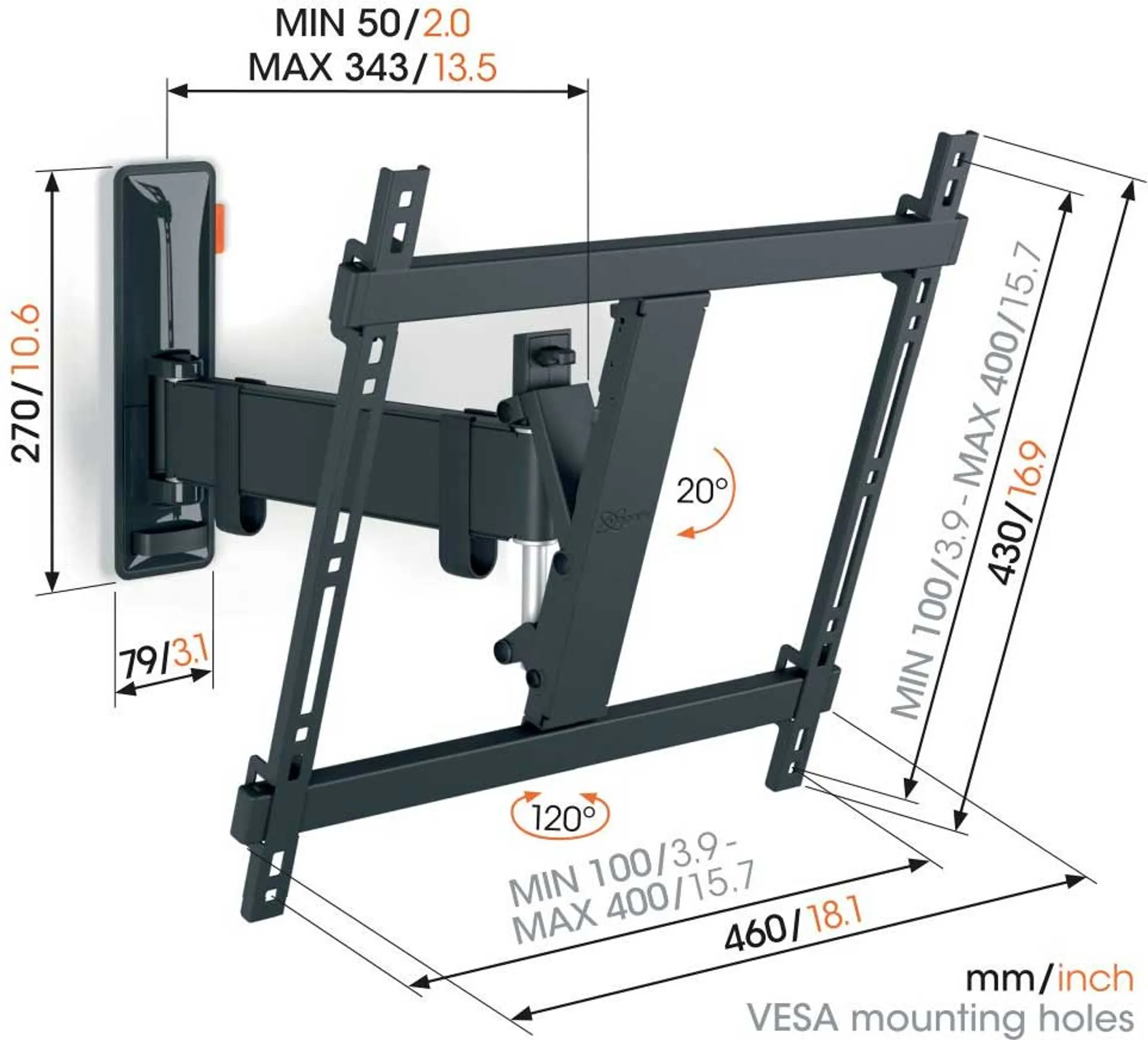 Vogels TVM 3425 Schwenkbare TV-Wandhalterung - 32 bis 65 Zoll image