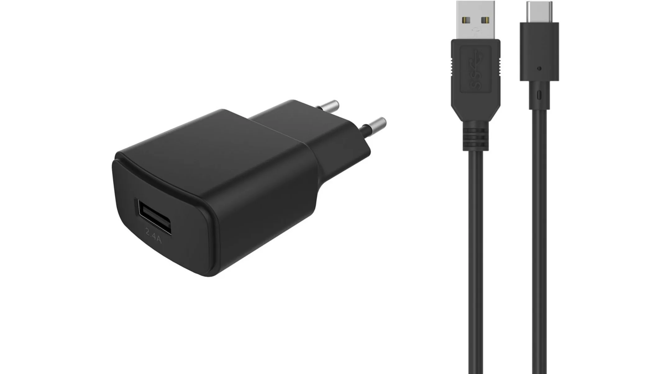 Chargeur secteur USB 2,4 A + câble USB C - Noir
