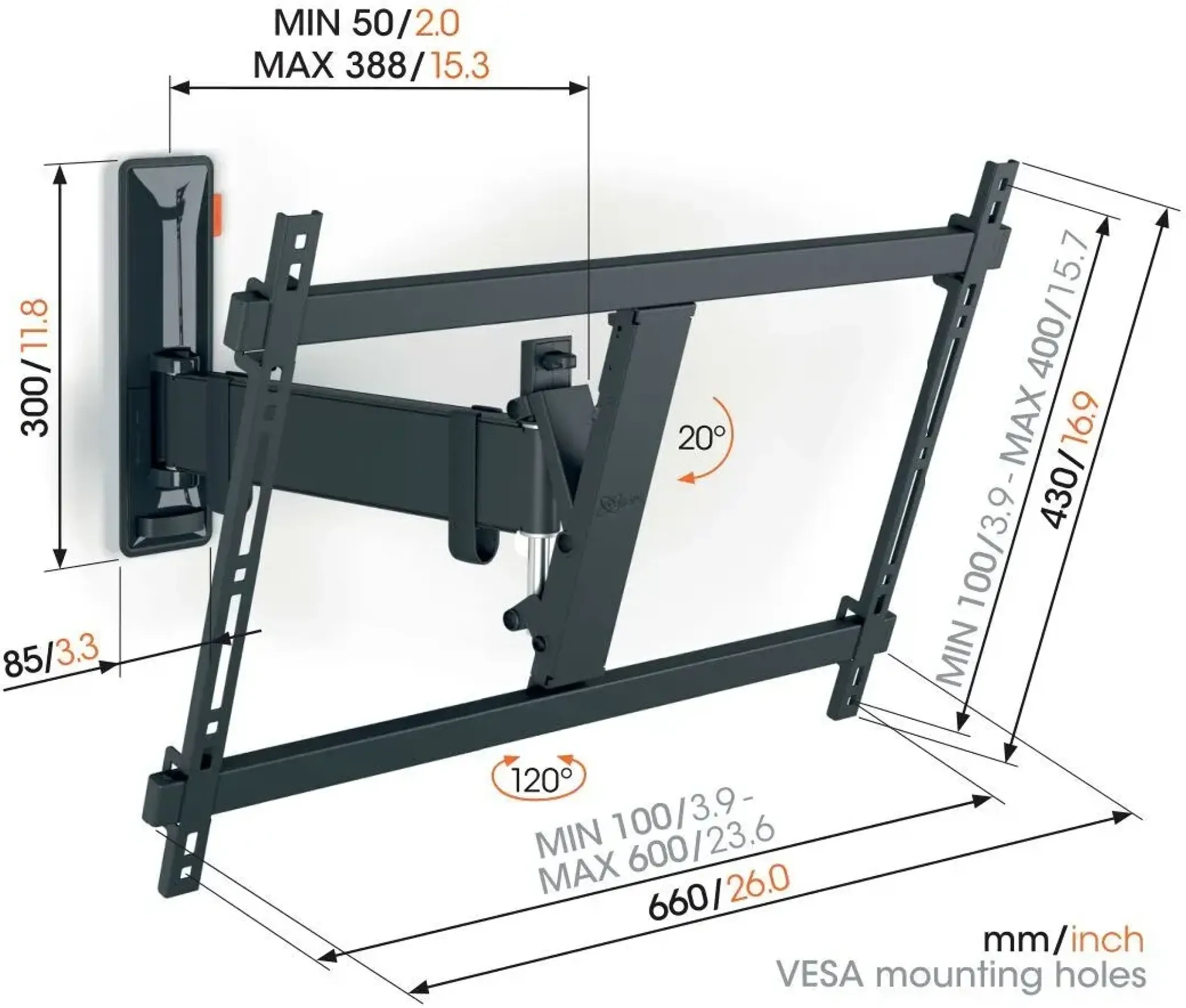 Vogels Full-Motion TV Wall Mount - TVM 3625 - 40" to 77" - Black image