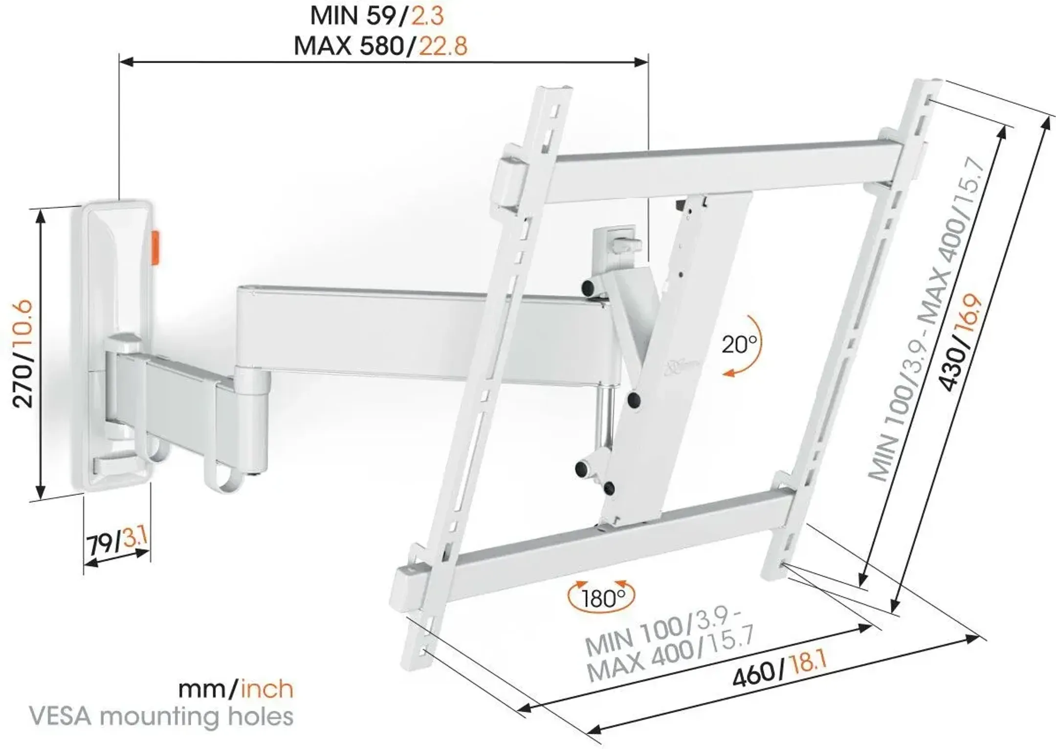 Vogels Support TV orientable TVM 3445 - 32 à 65 pouces - Blanc image