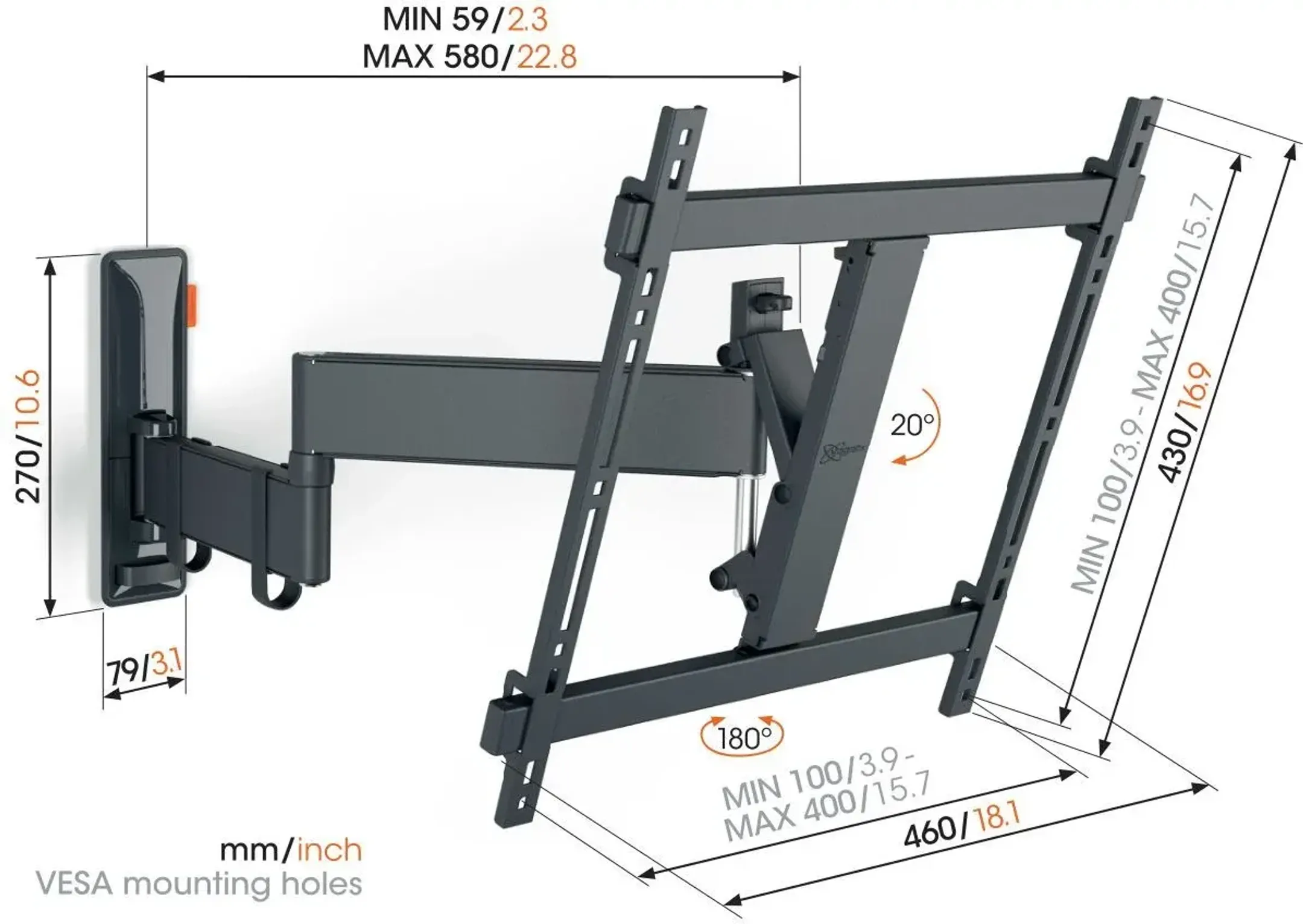 Vogels Support TV orientable TVM 3445 - 32 à 65 pouces - Noir image