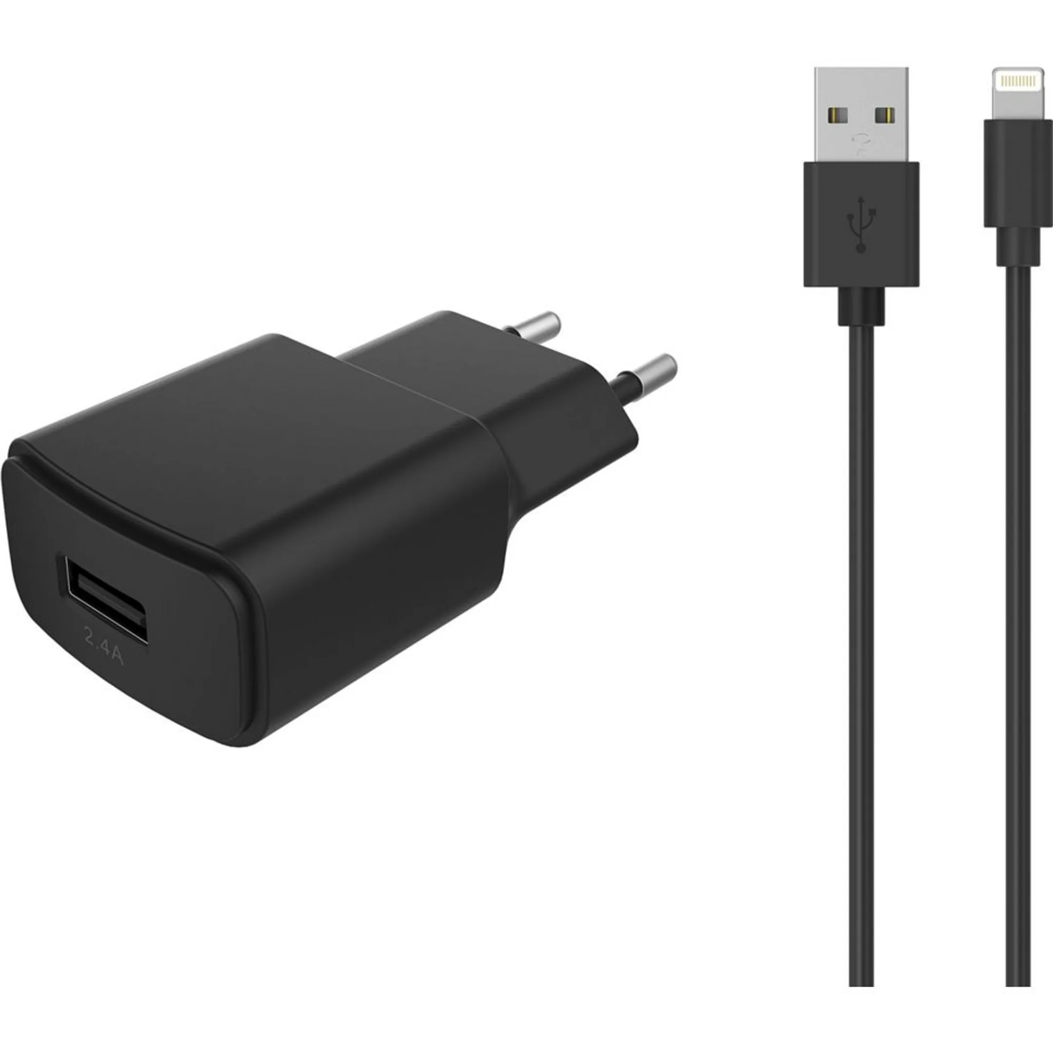 Chargeur secteur - USB 2,4A + Cable lightning noir