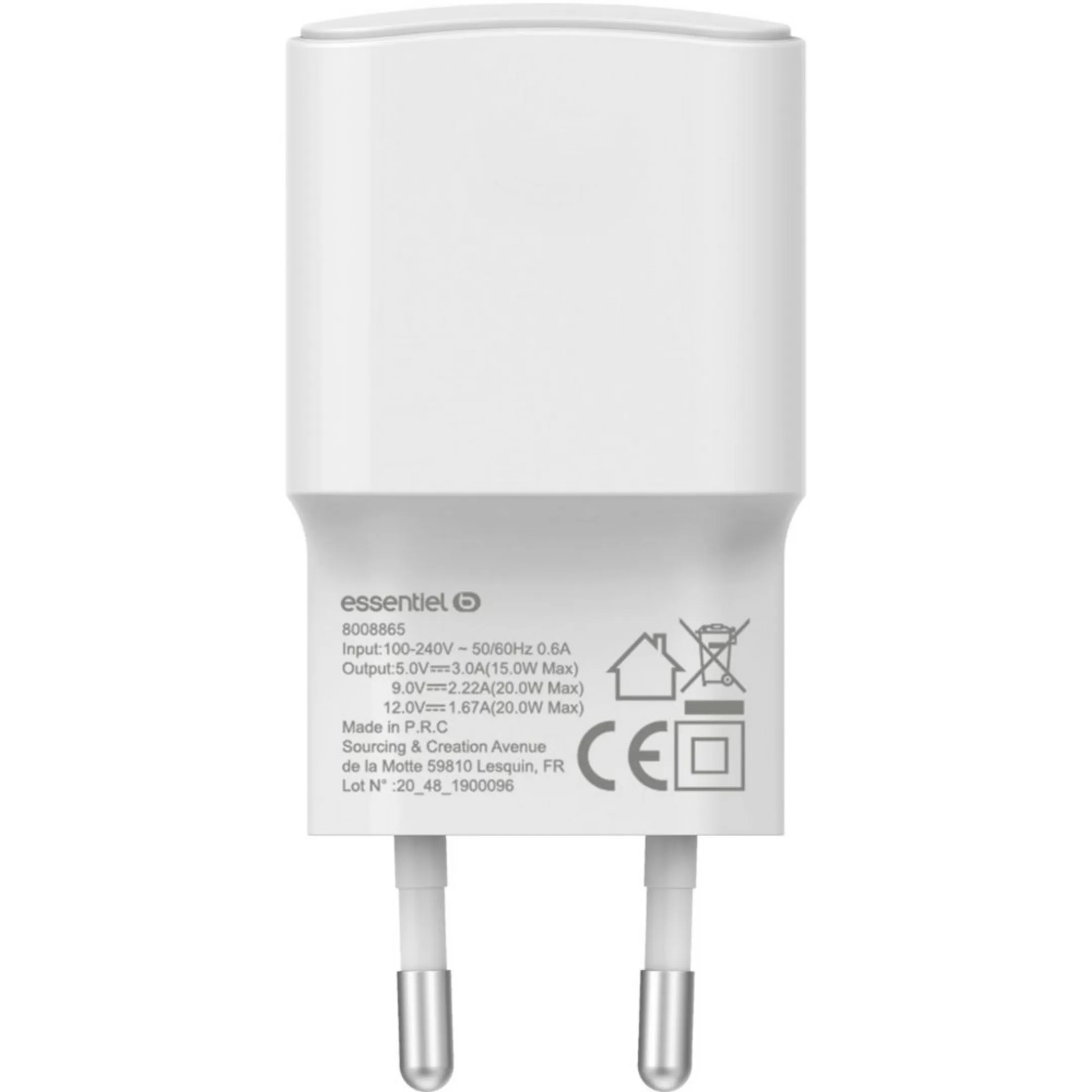 ESSENTIEL-B Chargeur USB C 20W Blanc image