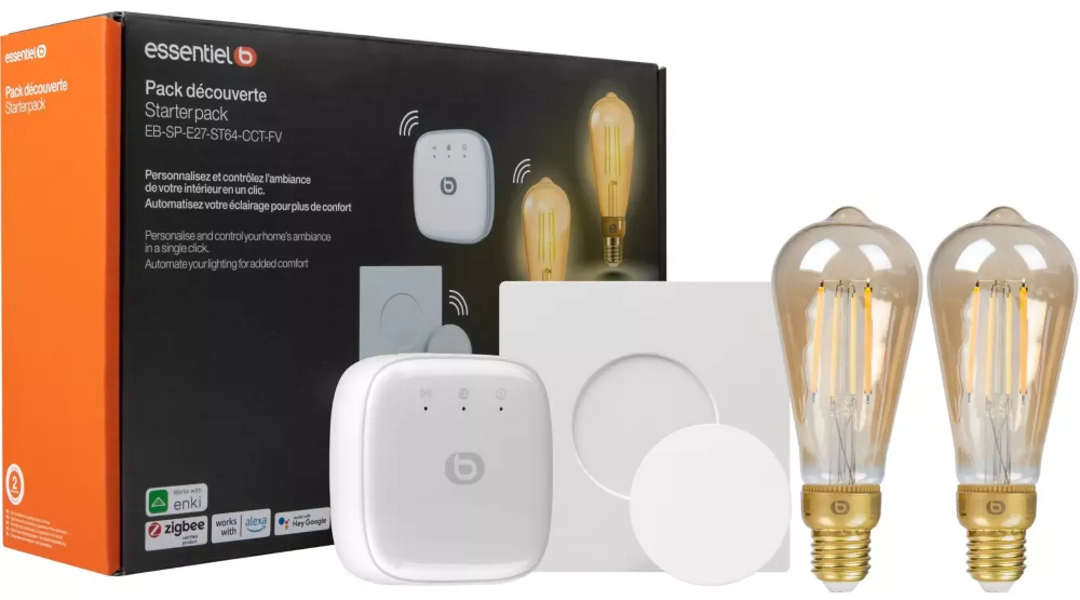 Pack ampoules connectées Découverte Filament Edison - E27