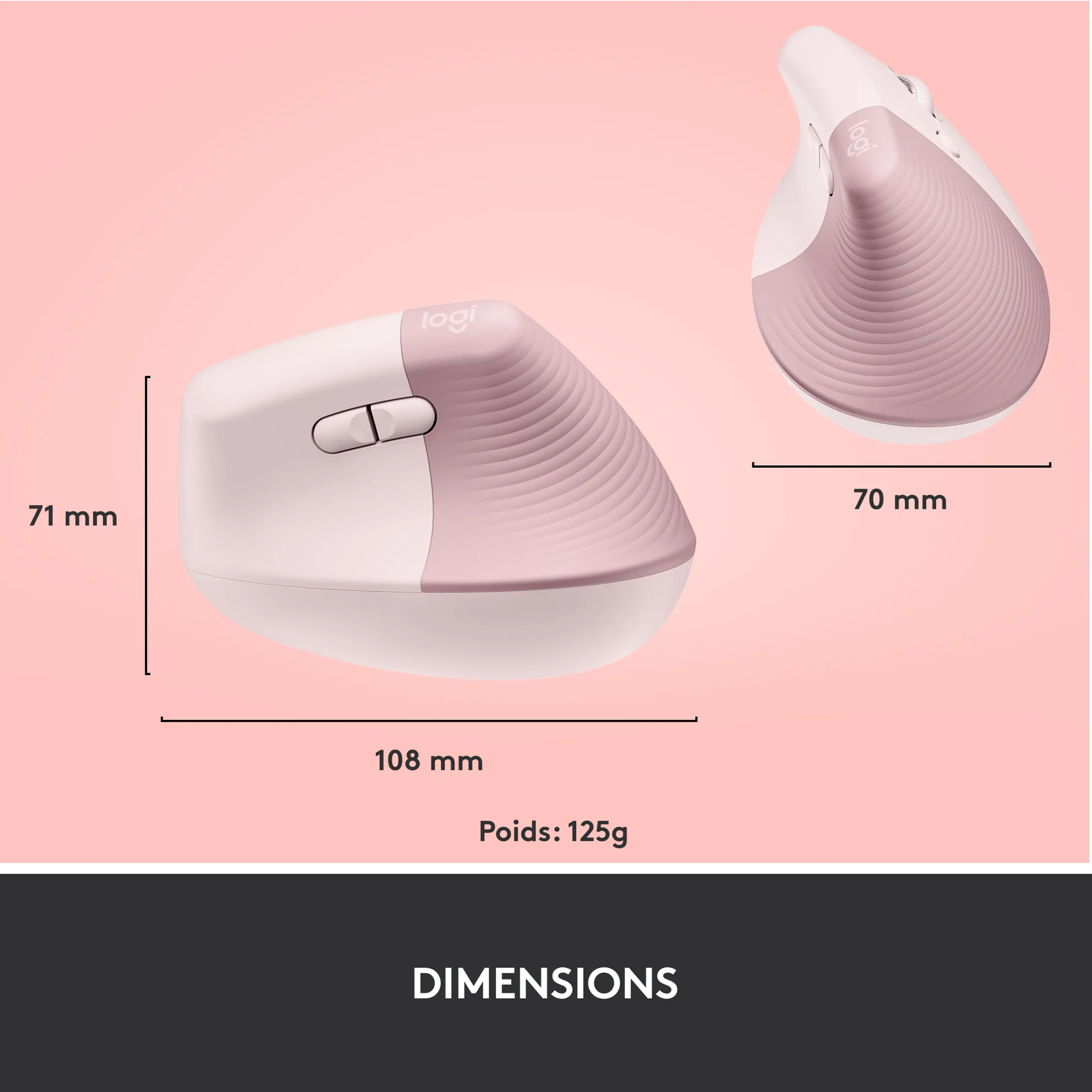 Logitech Kabellose-Maus LIFT Ergo - Rosa image