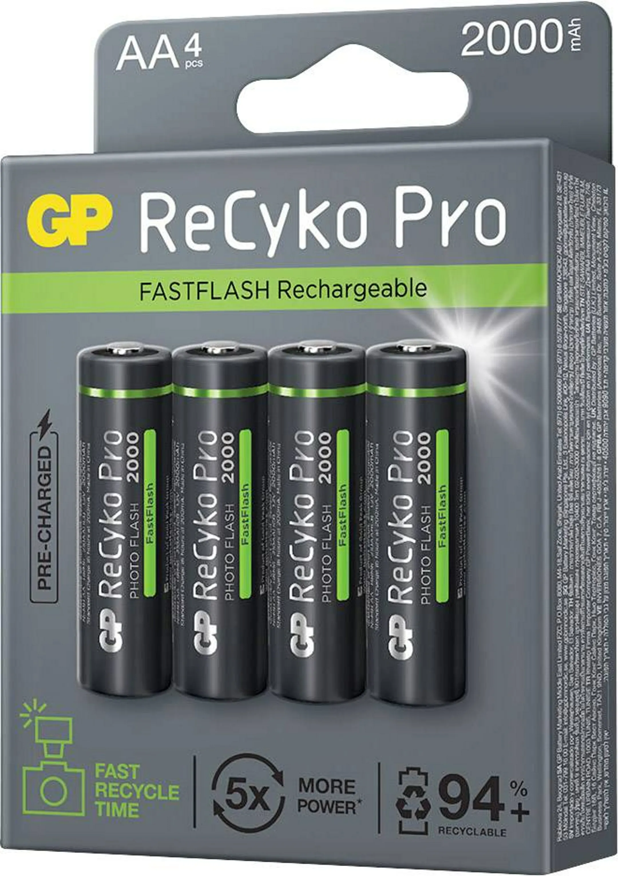 GP Recyko PRO 2000 MAh – 2 Batterie Ricaricabili AA R6, Pronta All'uso E Lunga Durata