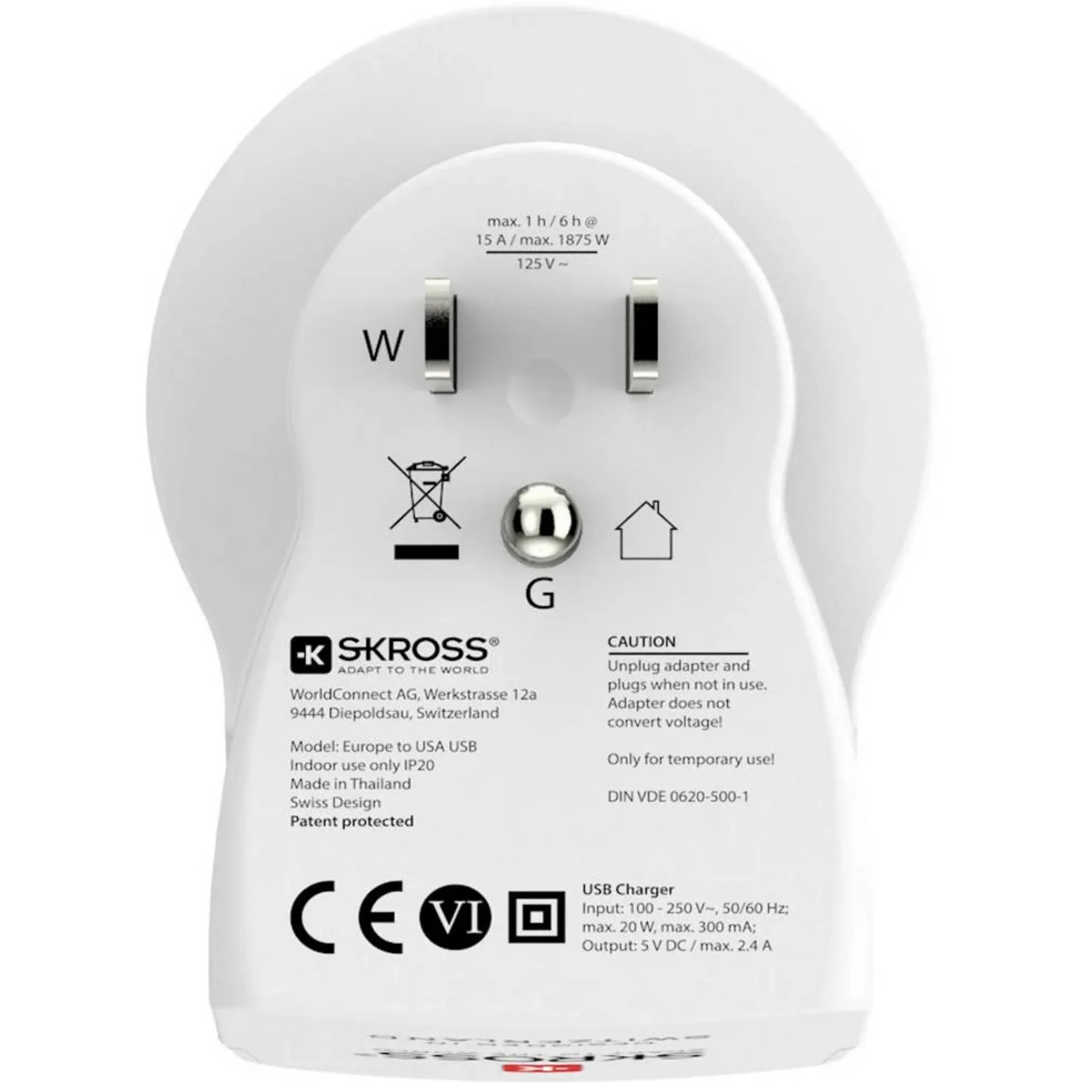 Skross Europe to USA country adapter with two USB ports image