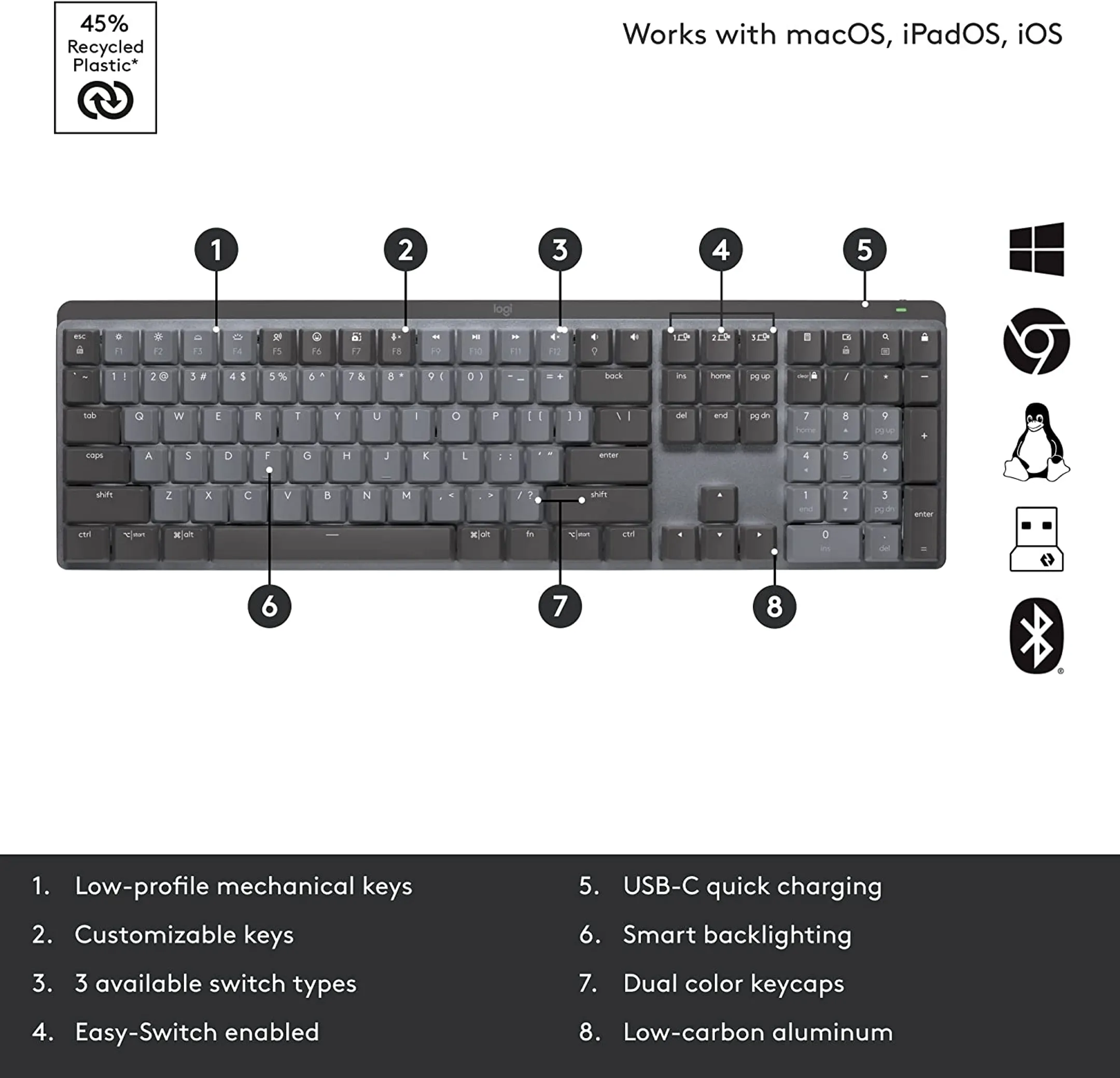 Logitech Wireless keyboard MX Mechanical - Tactile Quiet - QWERTZ (SF) - Graphite image