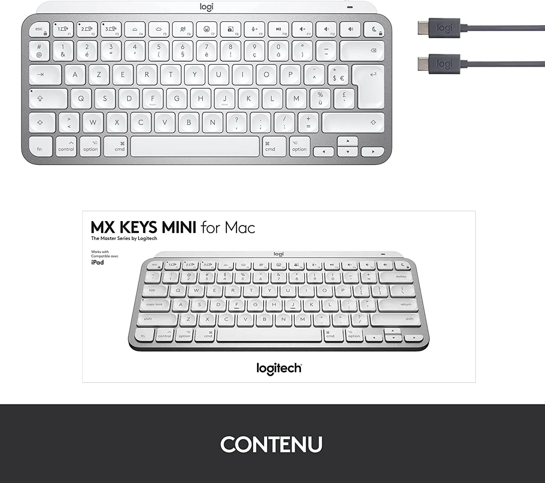 Logitech Clavier sans Fil MX Keys Mini - AZERTY (FR) - Pale Grey image