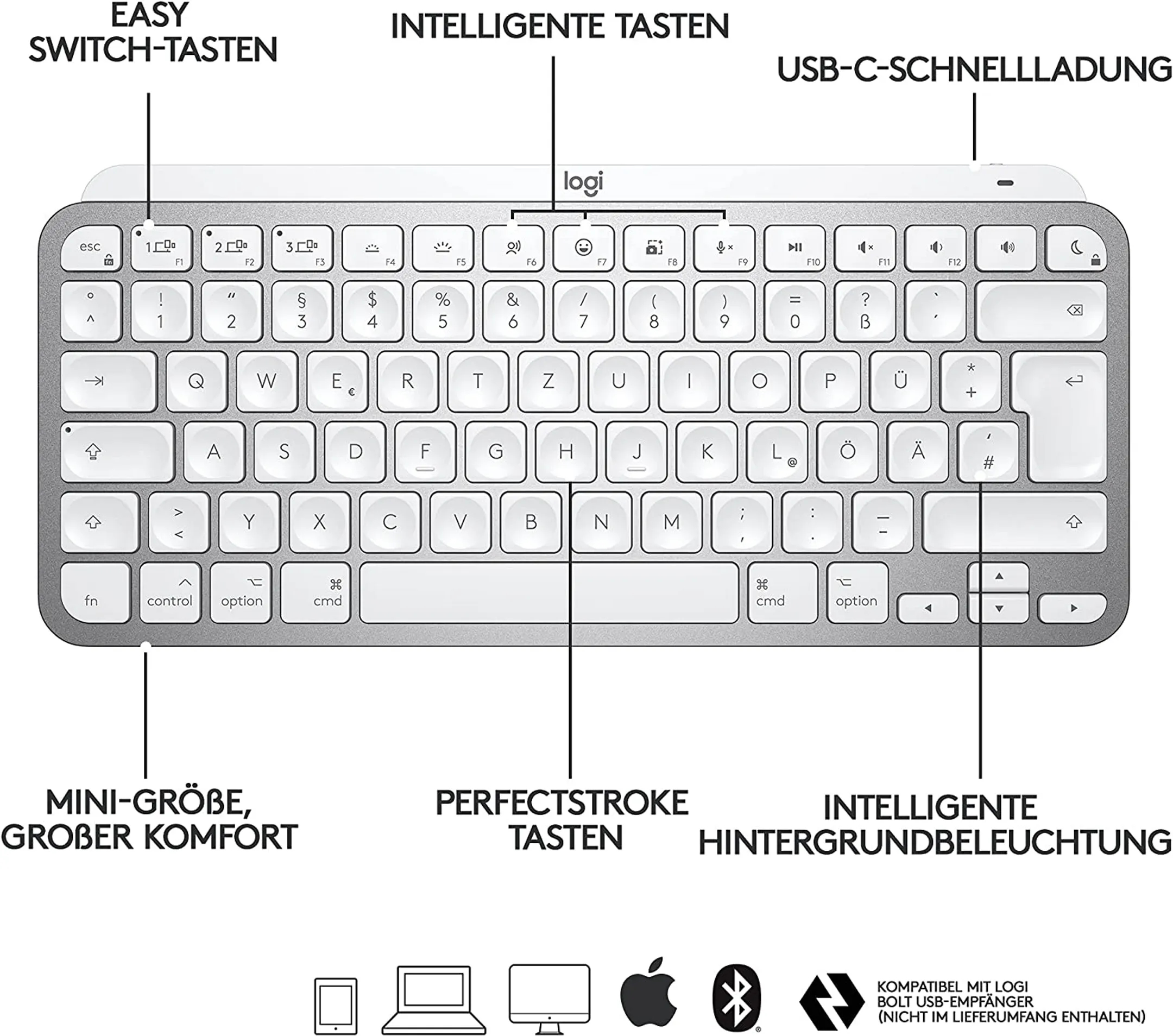 Logitech Kabellose Tastatur MX Keys Mini for Mac - AZERTY (FR) - Hellgrau image