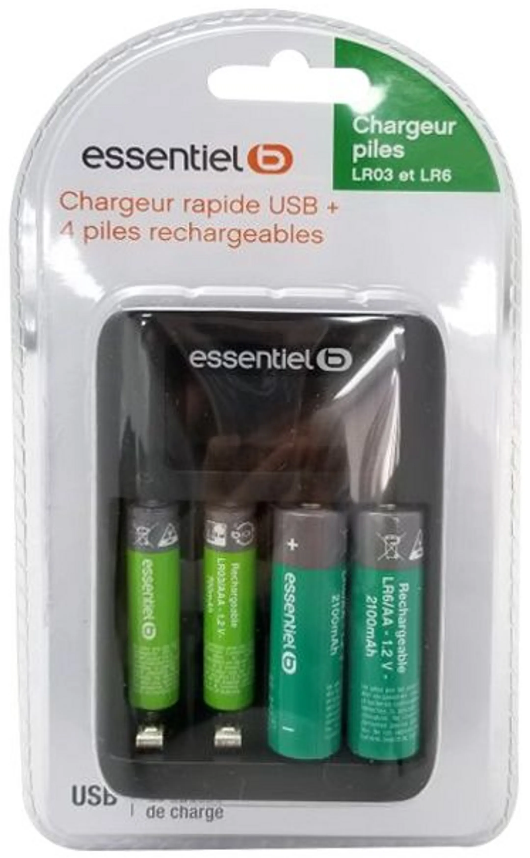 Chargeur de piles + 2 X AA 2100Nimh + 2xAAA 700Nimh