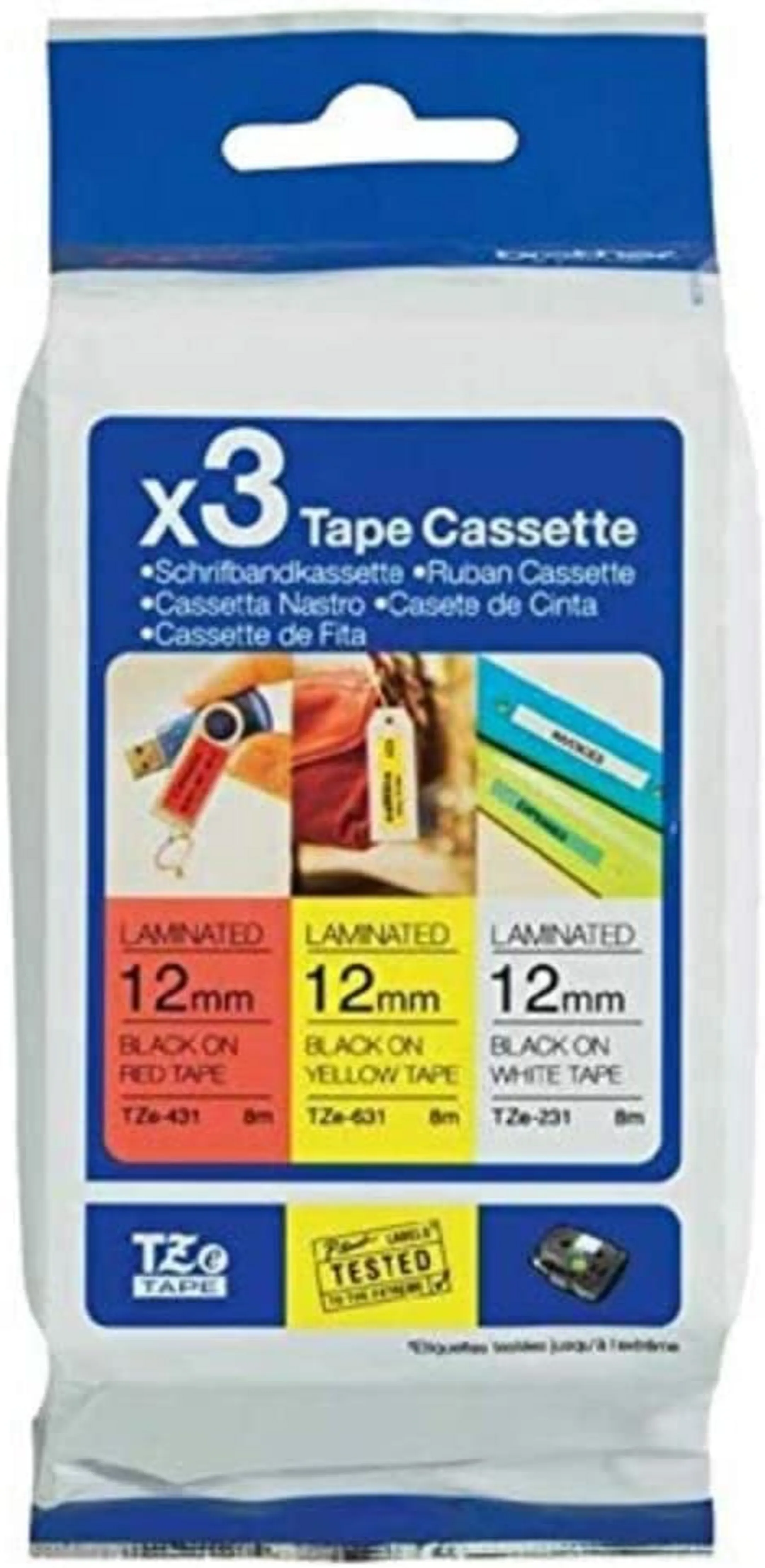 Ruban pour étiqueteuse 12mm TZe-31M3 - 3 Couleurs