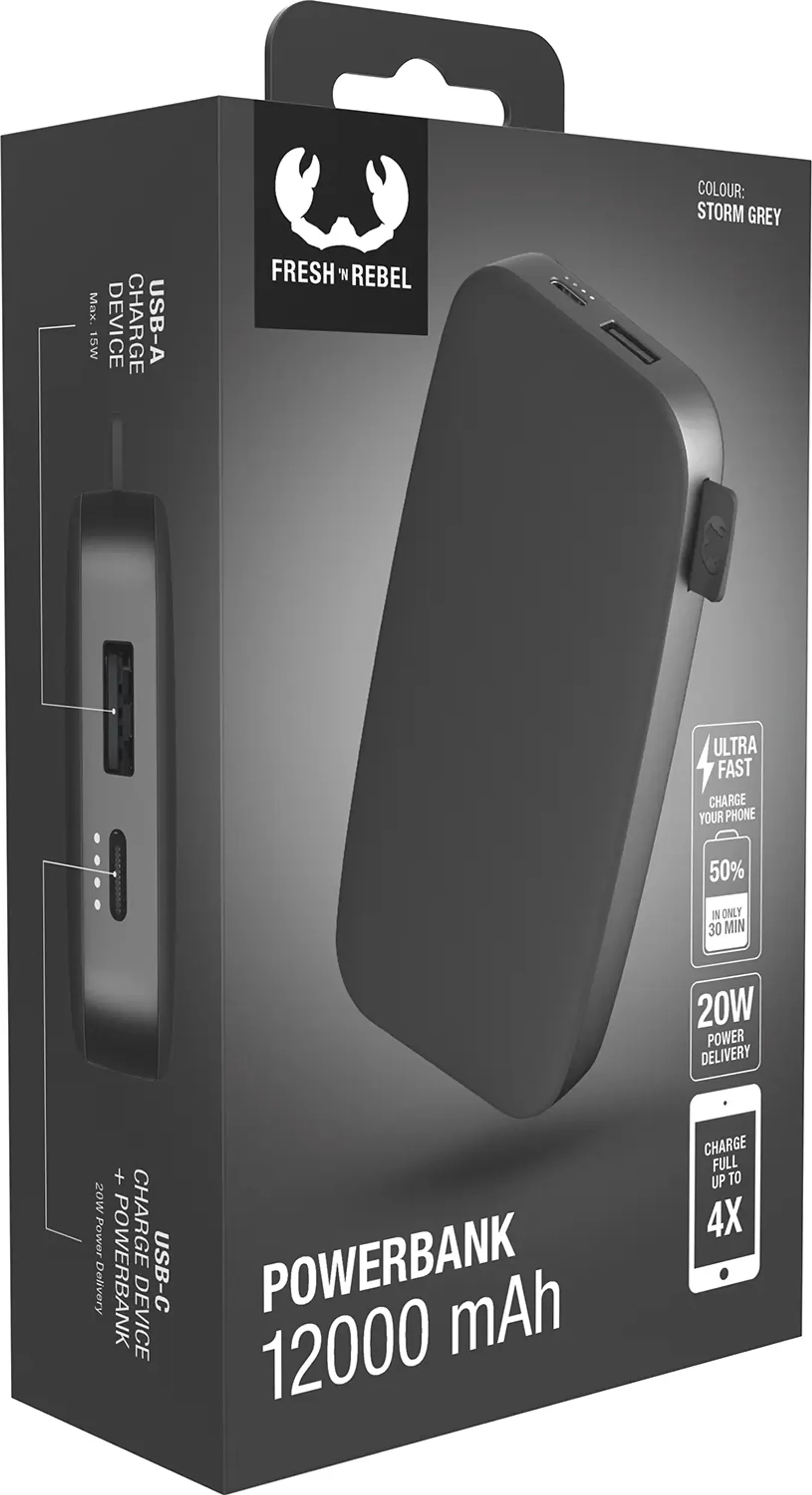 Fresh 'n Rebel Batterie externe 20W Power Delivery - 12.000 mAh - Storm Grey image