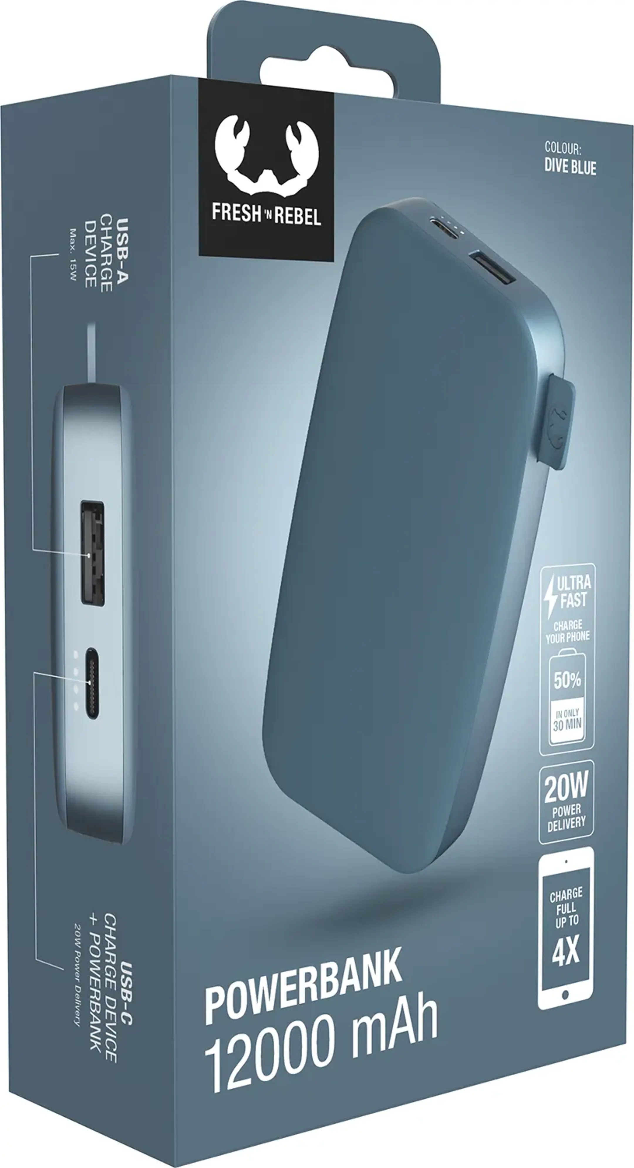 Fresh 'n Rebel Batterie externe 20W Power Delivery - 12.000 mAh - Dive Blue image