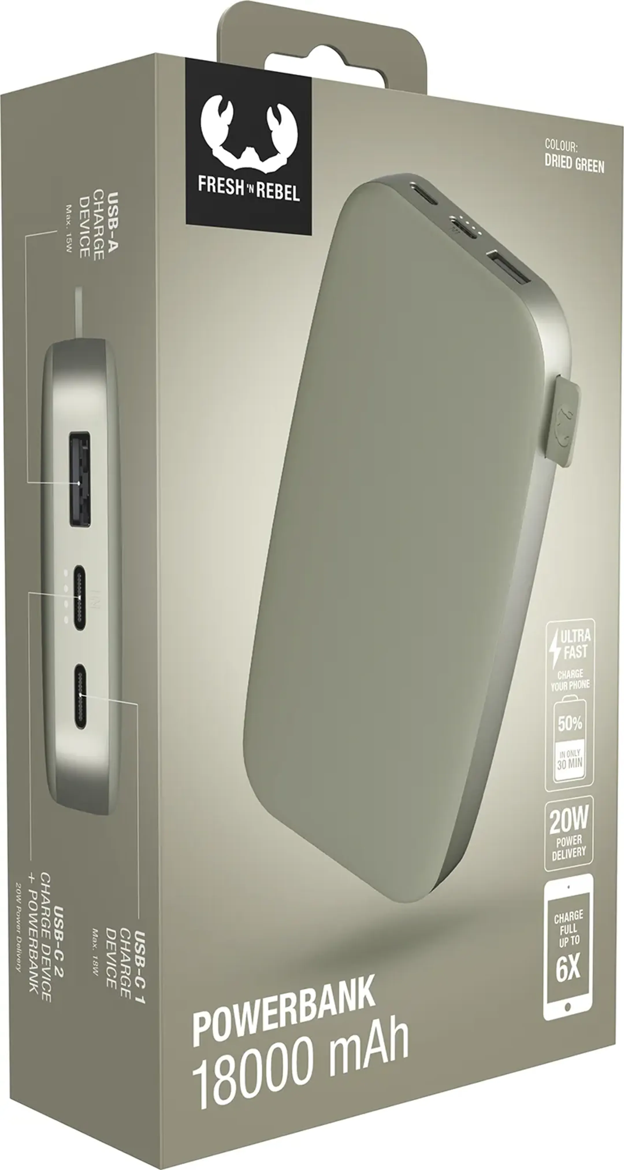 Fresh 'n Rebel 20W Power Delivery Powerbank - 18.000 mAh - Dried Green image