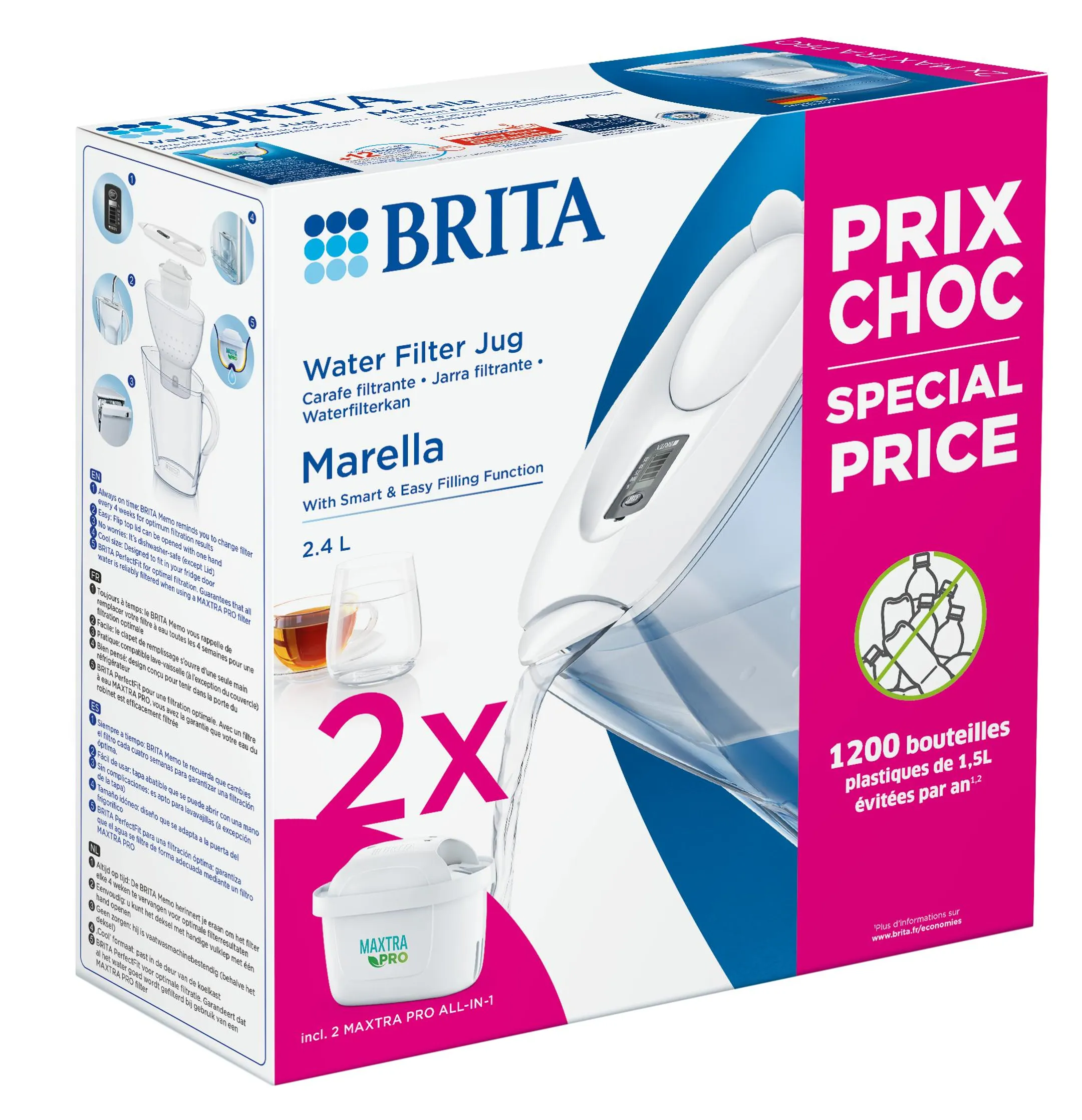 Brita Filter Carafe Marella Cool White + 2 Maxtra Pro All-in-1 cartridges image