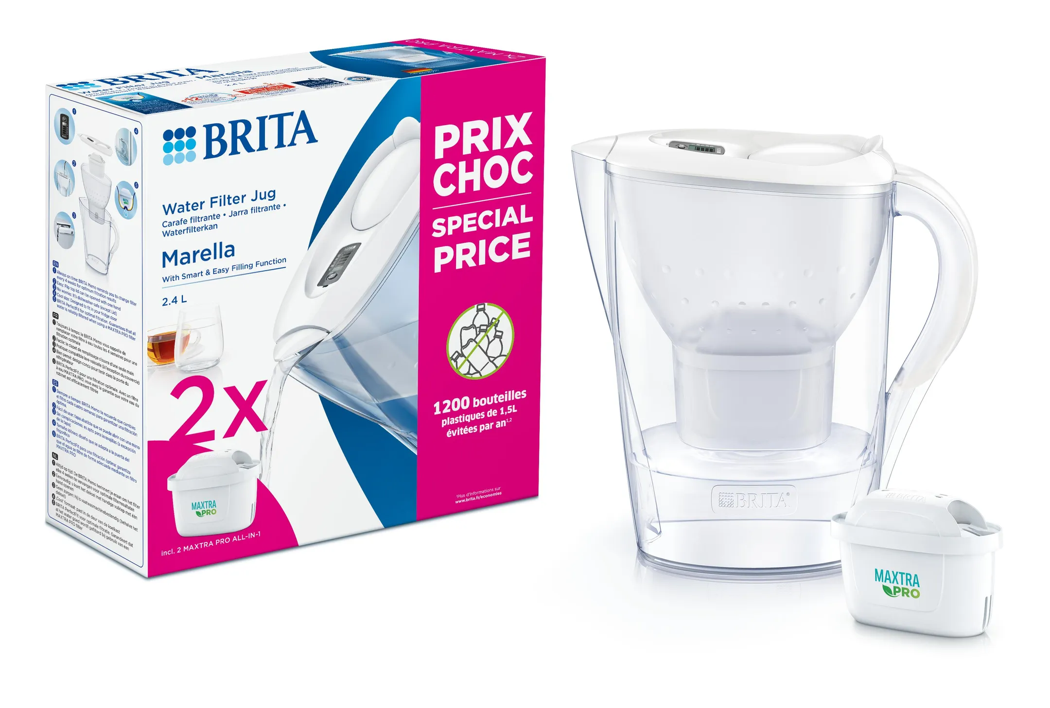 Filter Carafe Marella Cool White + 2 Maxtra Pro All-in-1 cartridges