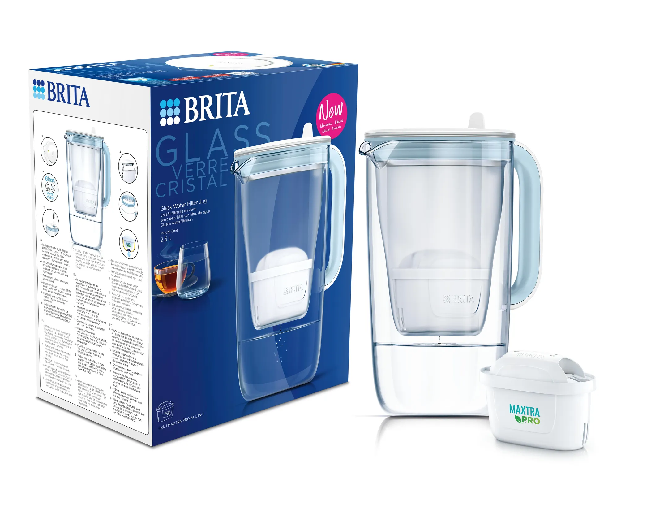 Glass filtering carafe light blue
