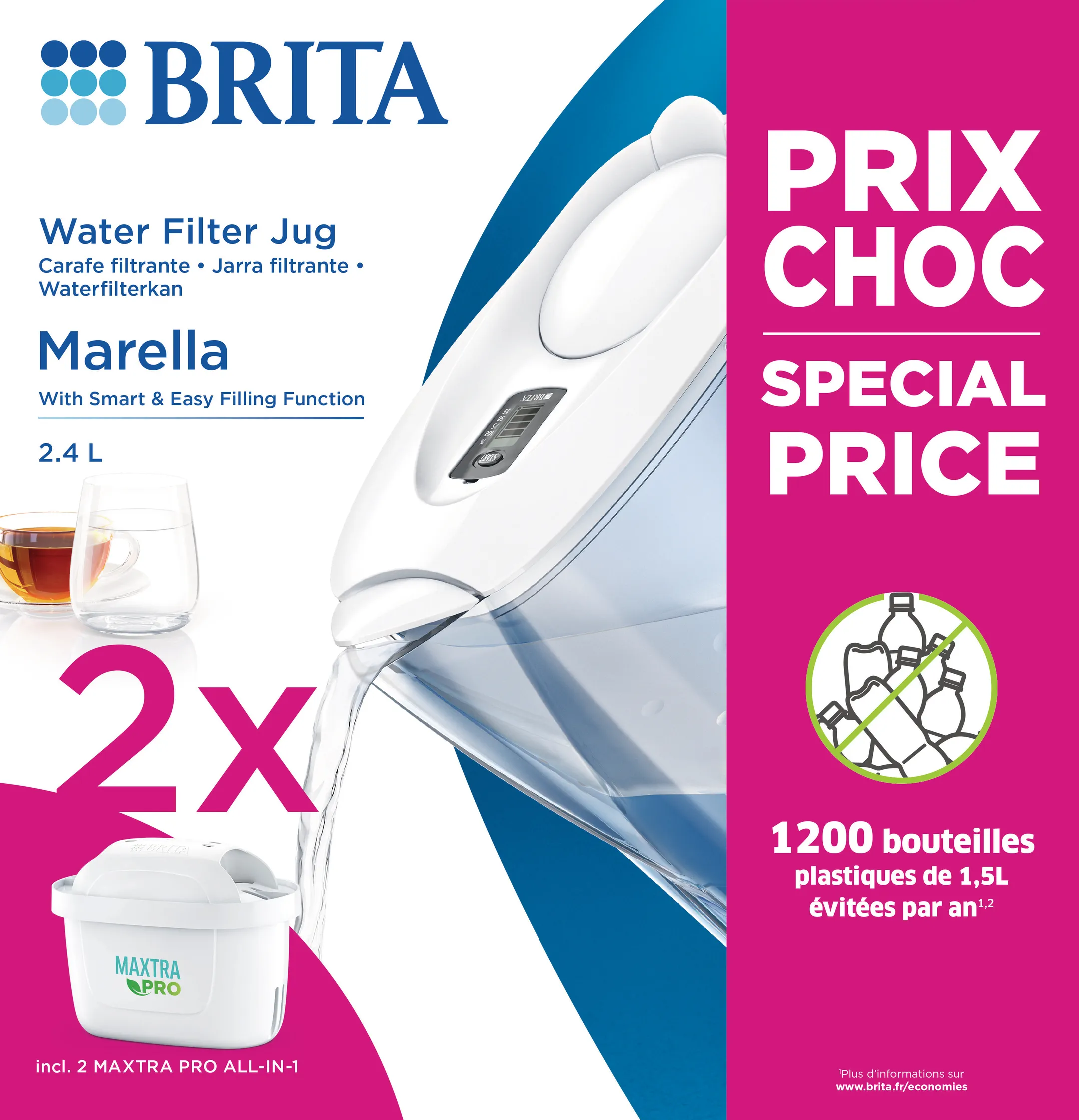 Brita Filter Carafe Marella Cool White + 2 Maxtra Pro All-in-1 cartridges image
