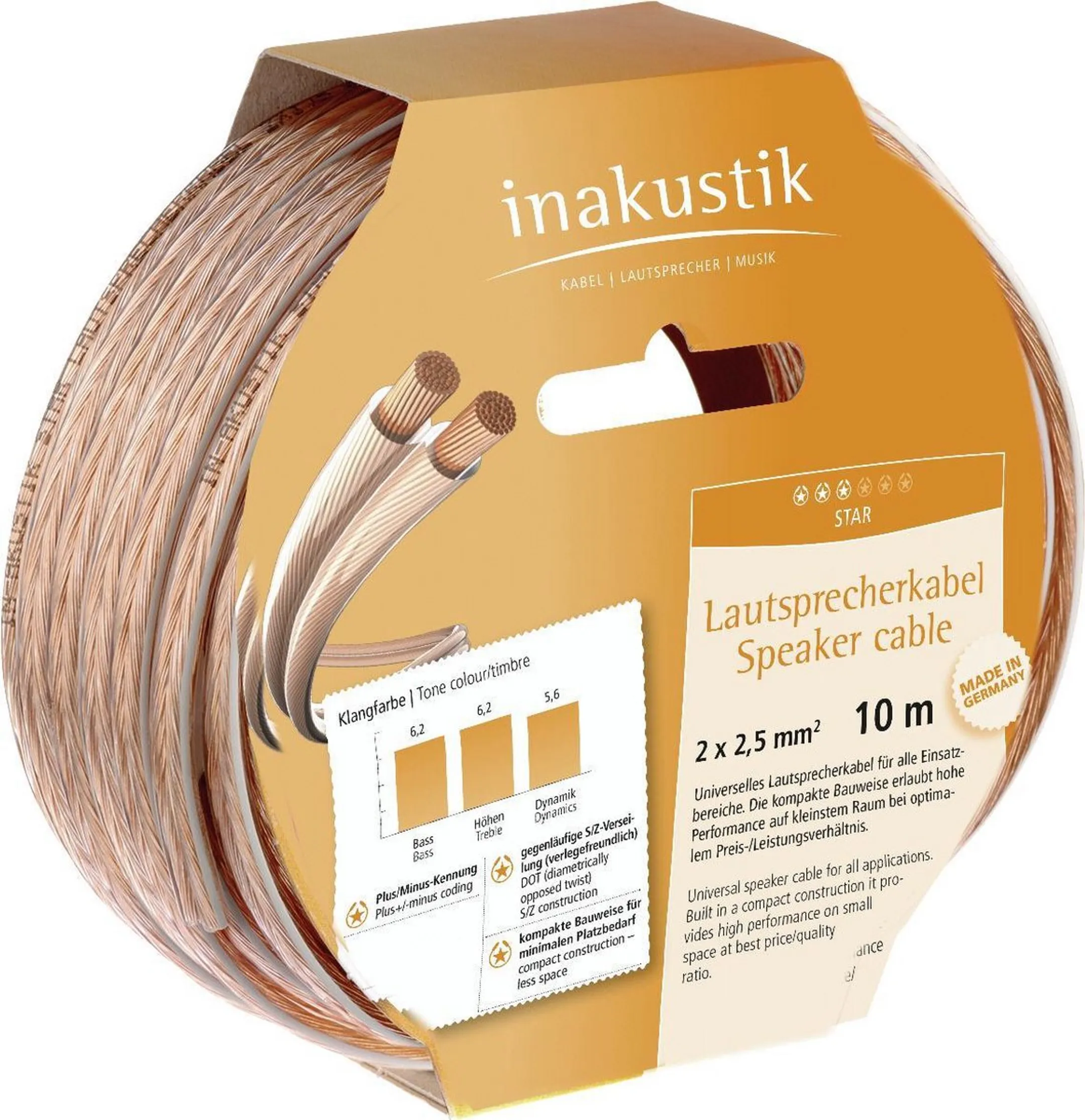 Cable d'enceintes Universel 2x2,5mm² - 10m