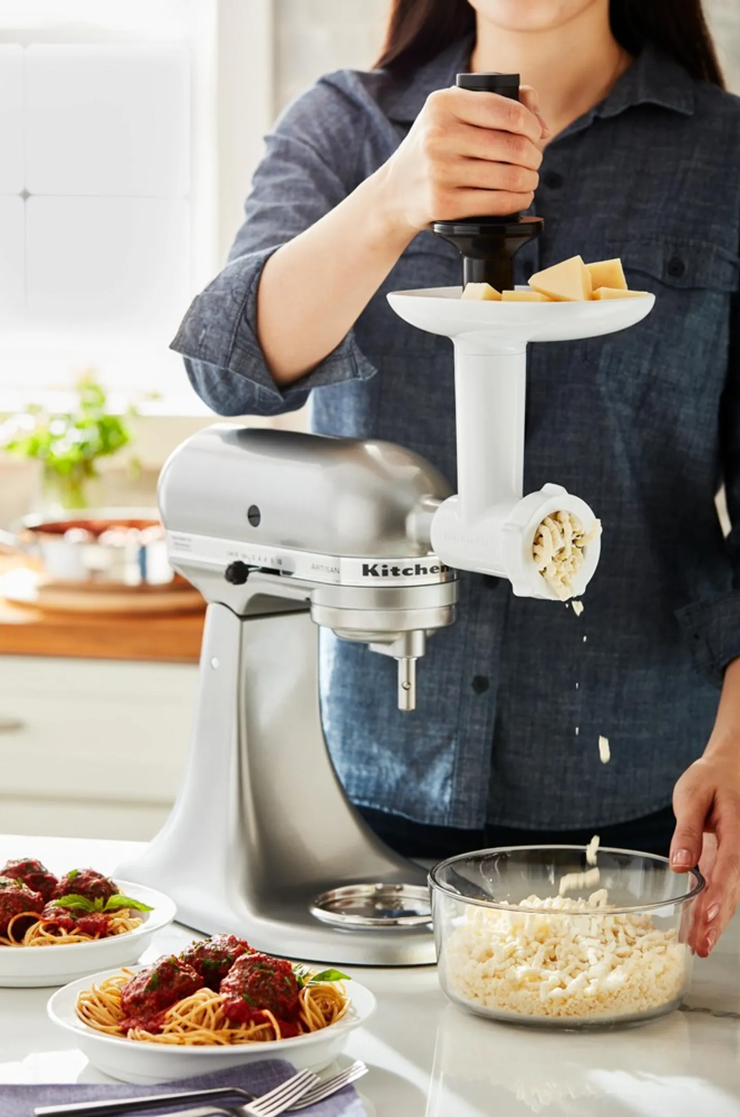 Accessoire Hachoir à Viande Pour KitchenAid - 3 Grilles (fin, Moyen, Gros) - Pour Viande, Poisson, Pâte