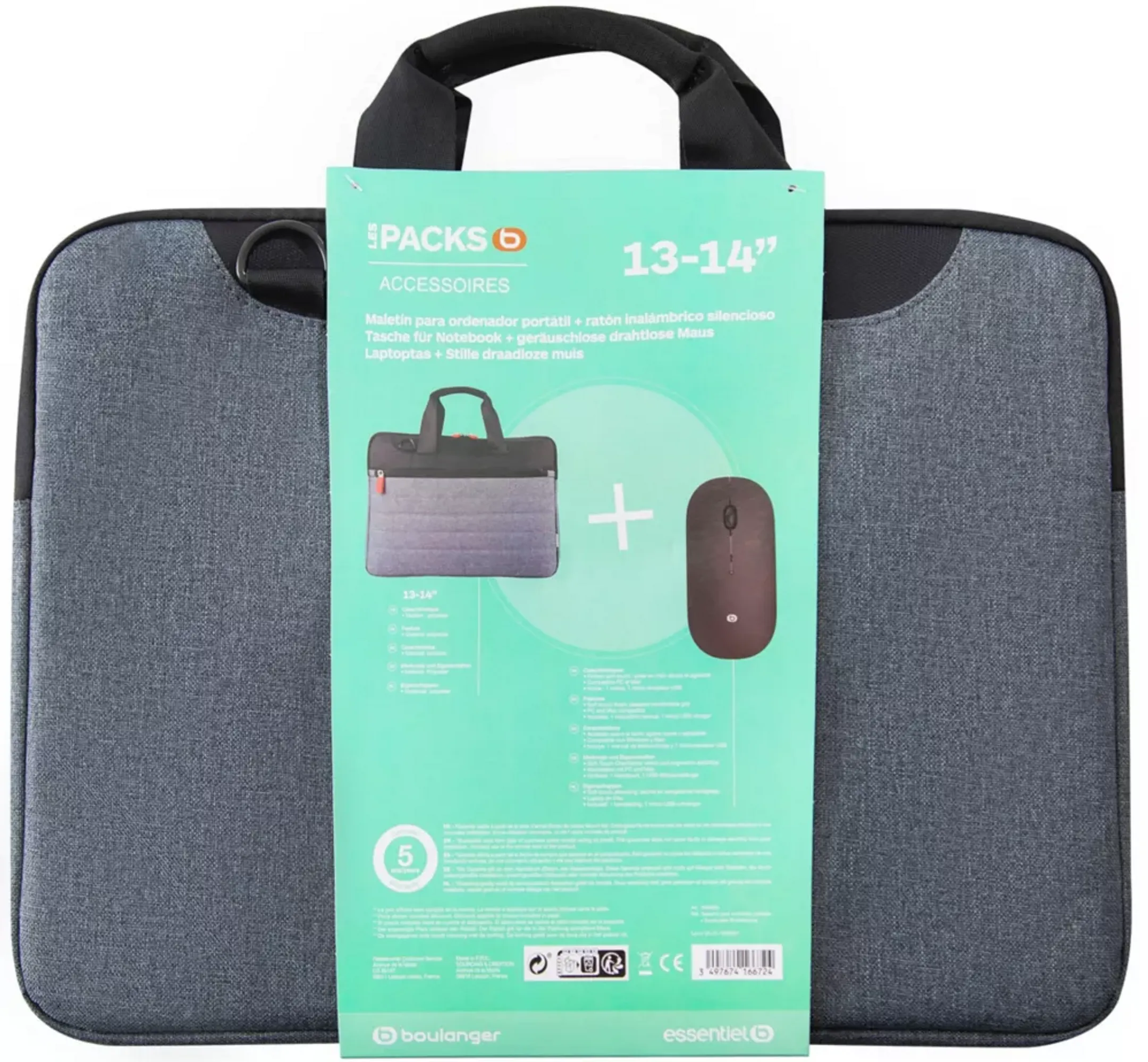 ESSENTIEL-B 13-14'' Classic Grey/Red Bag + Wireless Mouse image