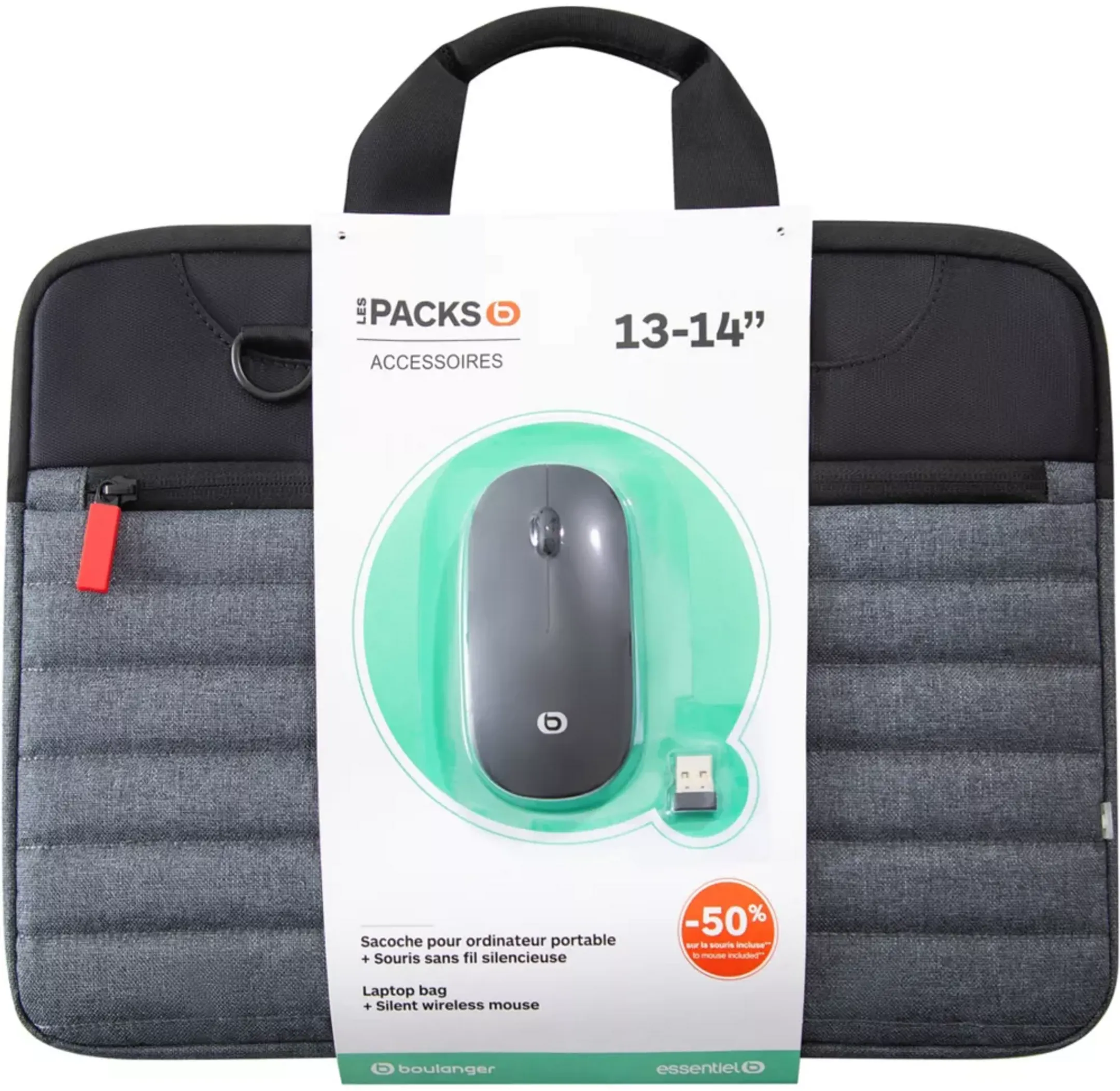 Sacoche 13-14'' Classic Gris/Rouge + Souris sans fil