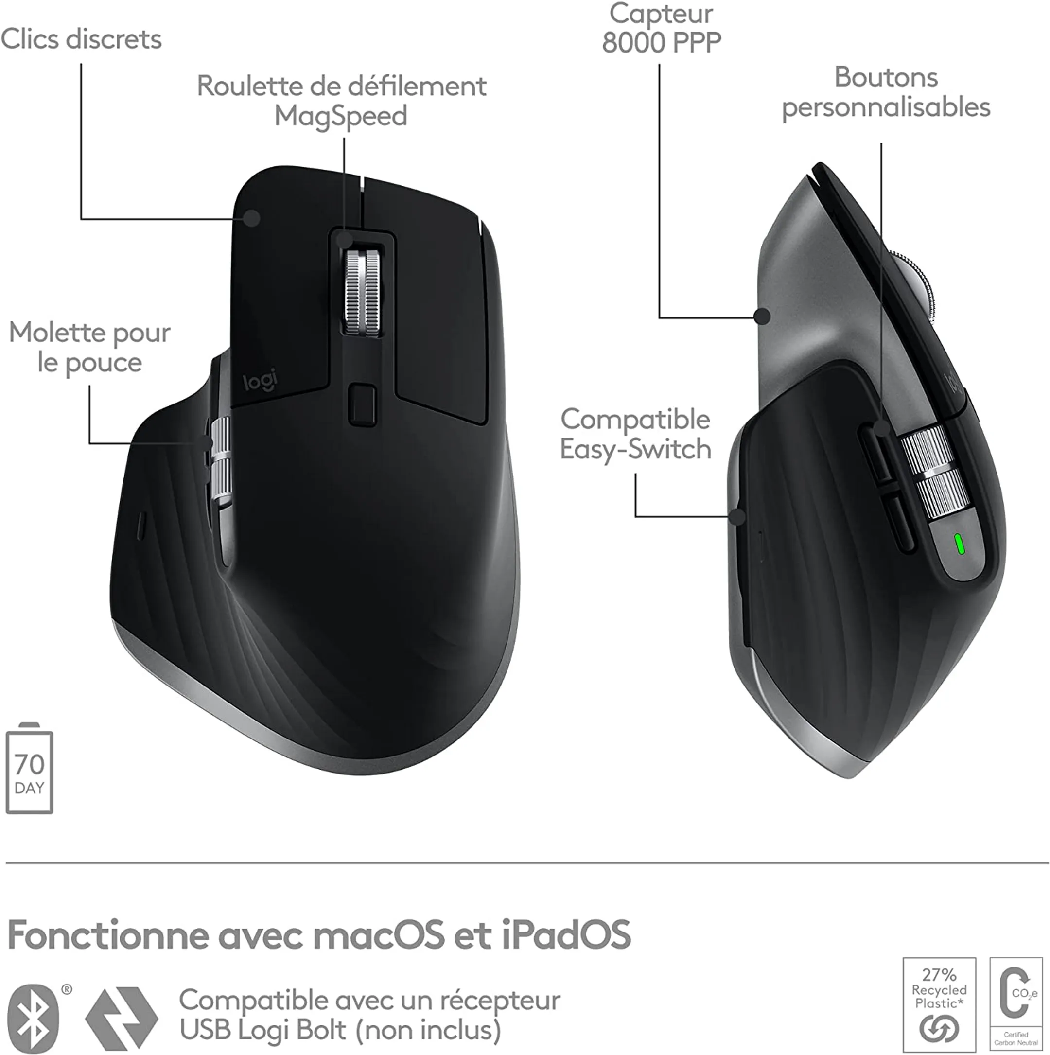 Logitech Souris sans Fil MX Master 3S for MAC - Space Gray image