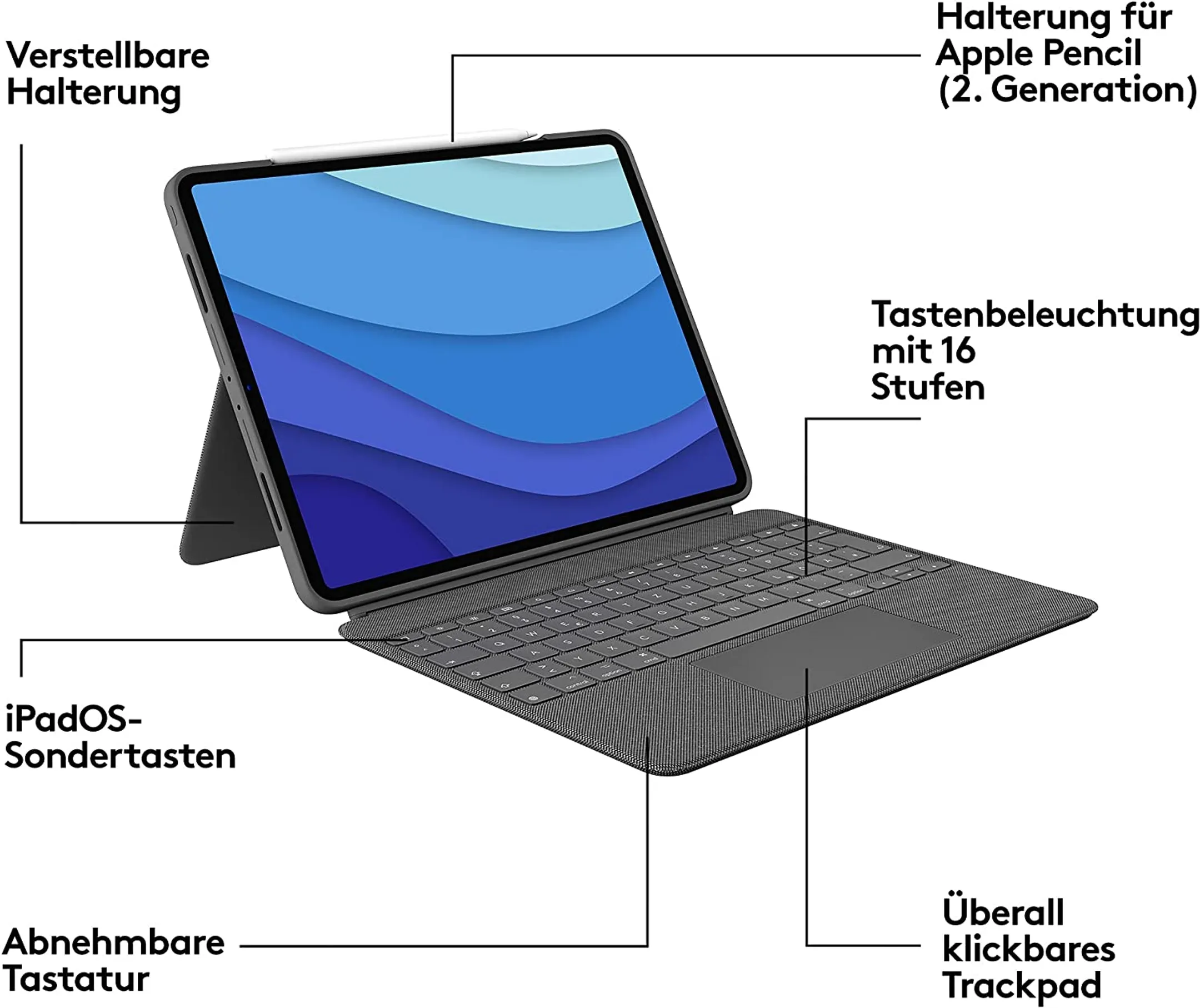 Logitech Tastatur-Case Combo Touch für iPad Pro 12,9" (5th & 6th Gen) - QWERTZ (DE) - Oxford Grey image
